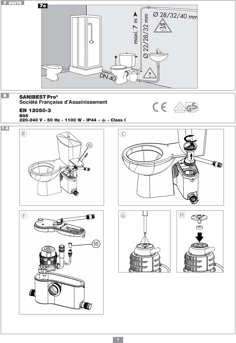 Assainissement EN 12050-3 B85 220-240 V - 50 Hz -