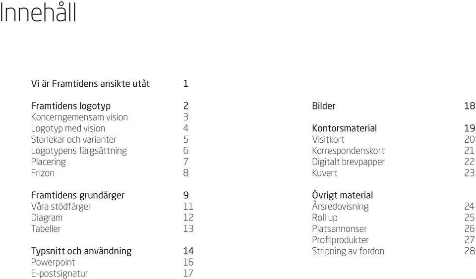 Typsnitt och användning 14 Powerpoint 16 E-postsignatur 17 Bilder 18 Kontorsmaterial 19 Visitkort 20 Korrespondenskort 21