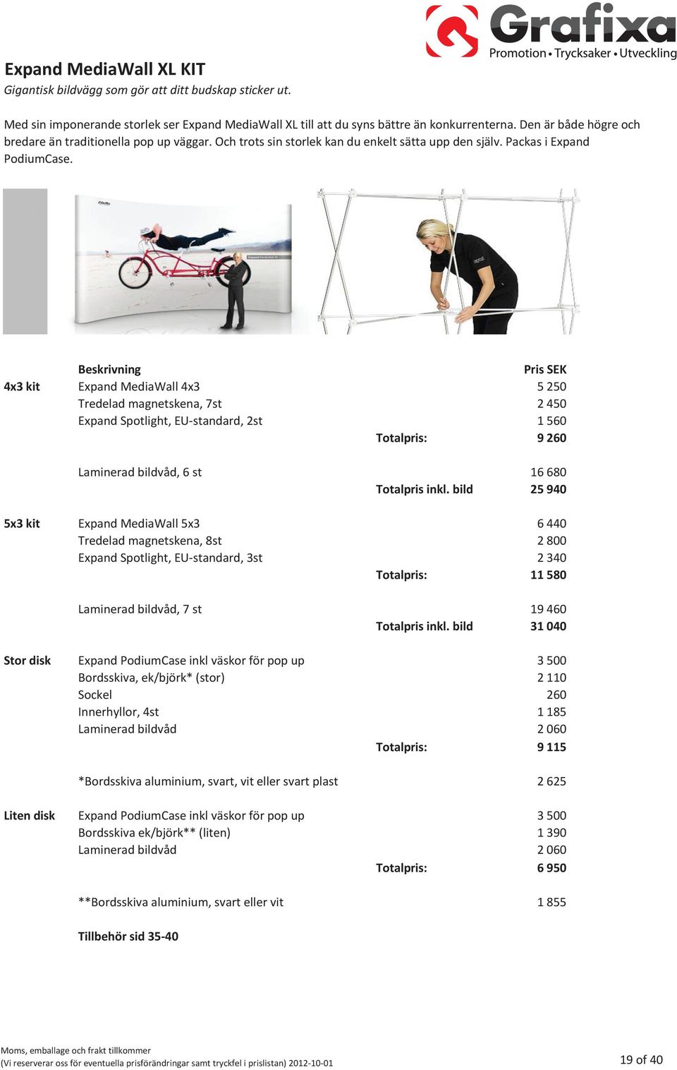 Beskrivning Pris SEK 4x3 kit Expand MediaWall 4x3 5 250 Tredelad magnetskena, 7st 2 450 Expand Spotlight, EU-standard, 2st 1 560 Totalpris: 9 260 Laminerad bildvåd, 6 st 16 680 Totalpris inkl.