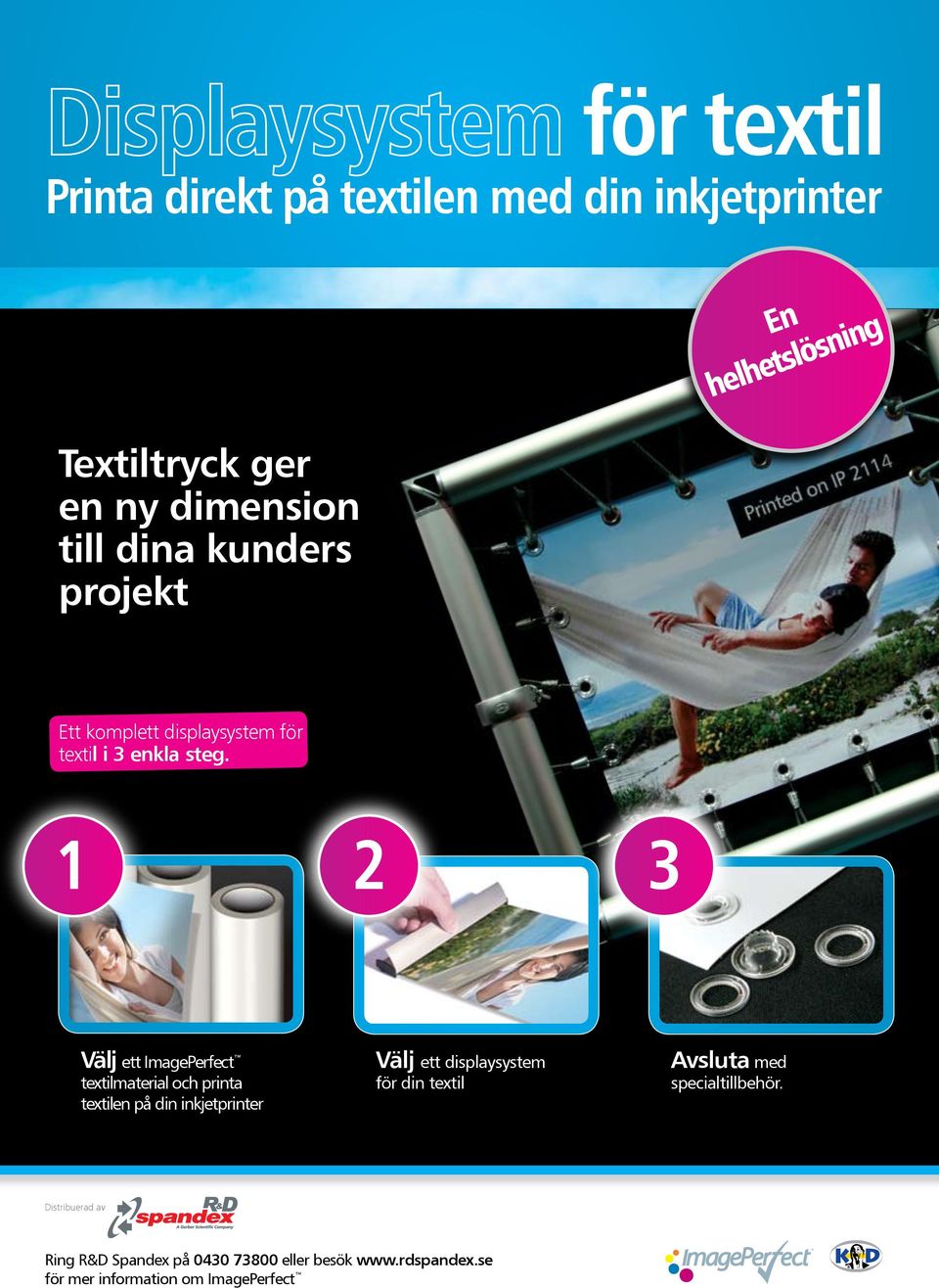 Välj ett ImagePerfect textilmaterial och printa textilen på din inkjetprinter Välj ett displaysystem för din