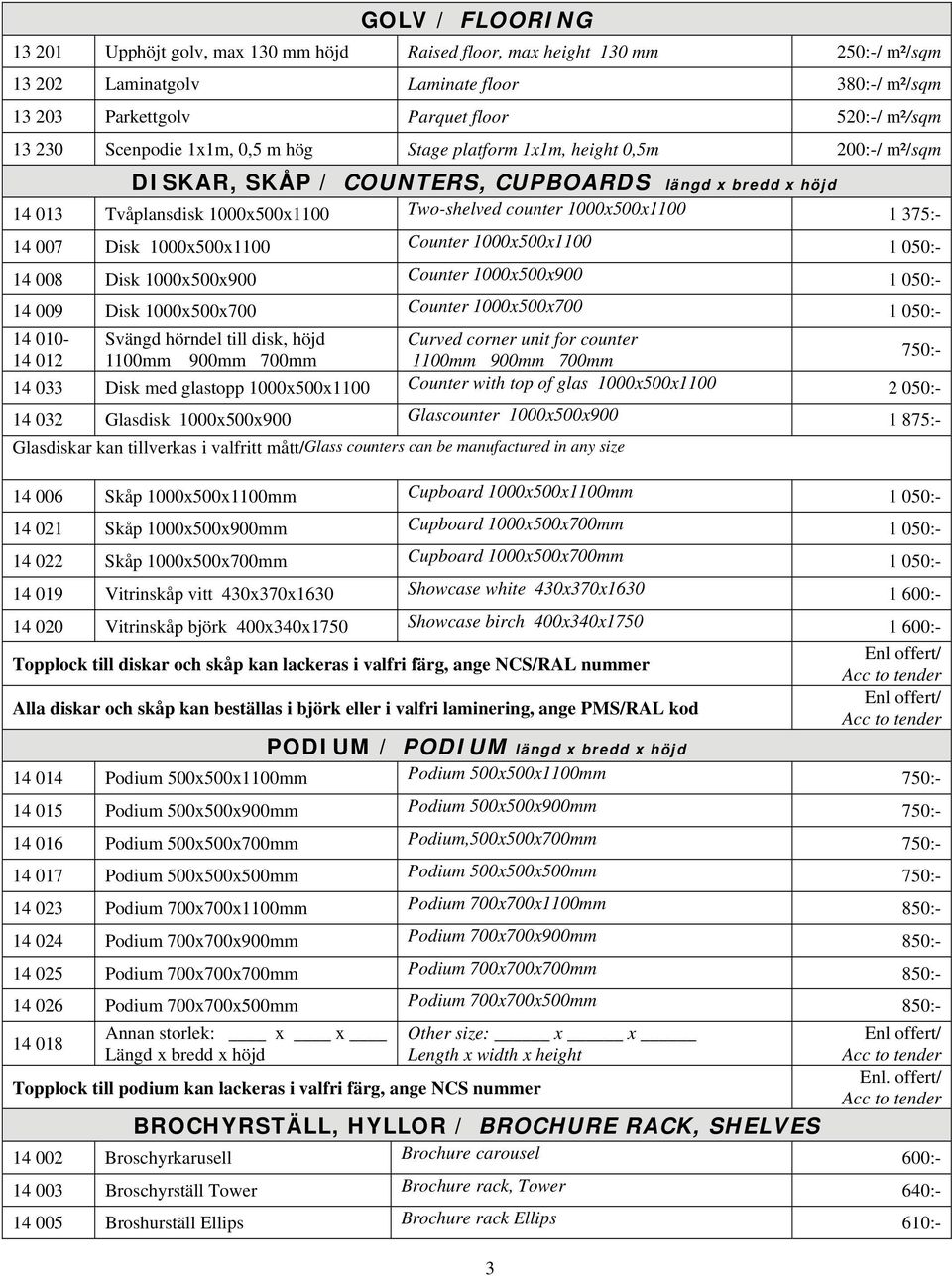 1000x500x1100 1 375:- 14 007 Disk 1000x500x1100 Counter 1000x500x1100 1 050:- 14 008 Disk 1000x500x900 Counter 1000x500x900 1 050:- 14 009 Disk 1000x500x700 Counter 1000x500x700 1 050:- 14 010-14 012