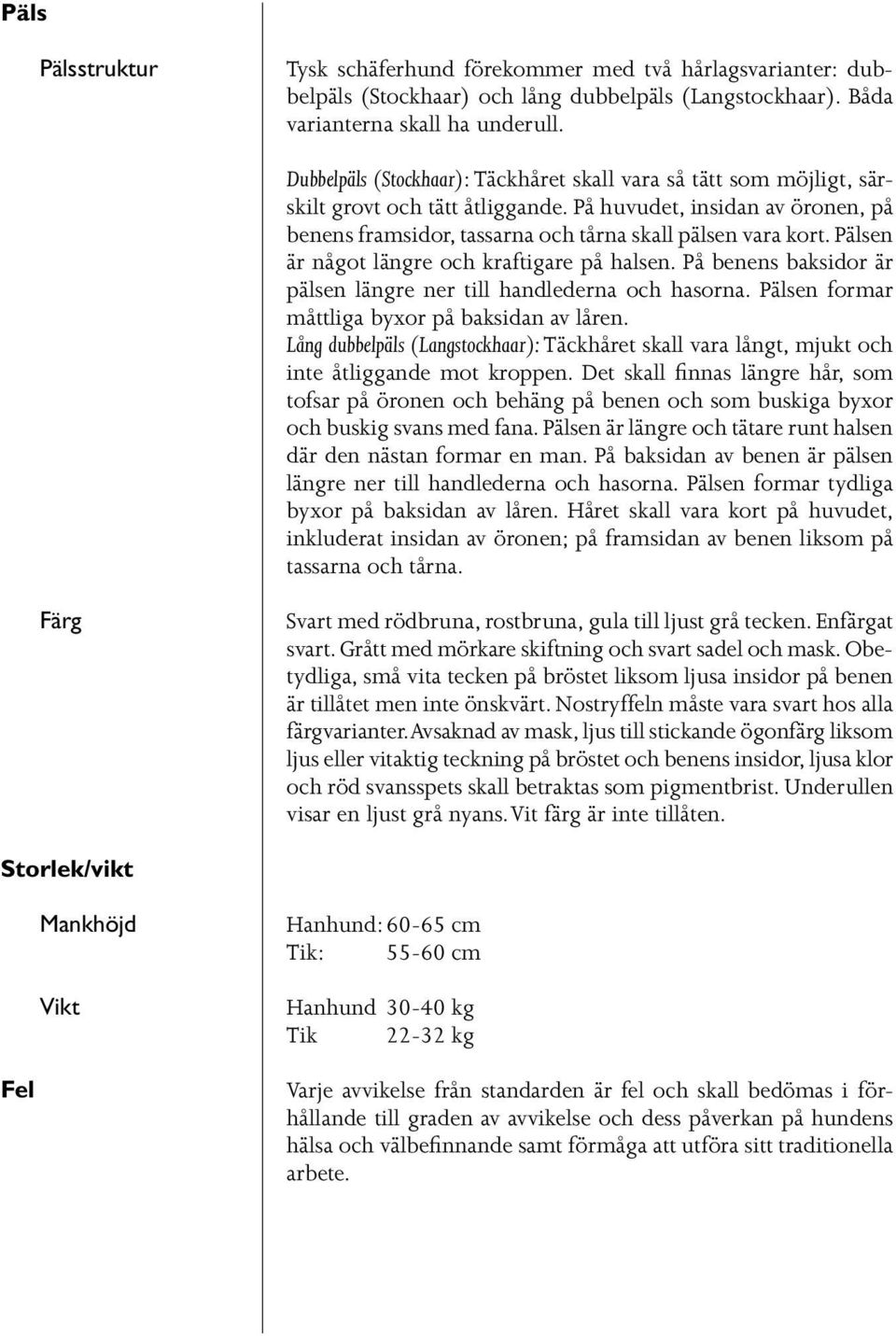 Pälsen är något längre och kraftigare på halsen. På benens baksidor är pälsen längre ner till handlederna och hasorna. Pälsen formar måttliga byxor på baksidan av låren.