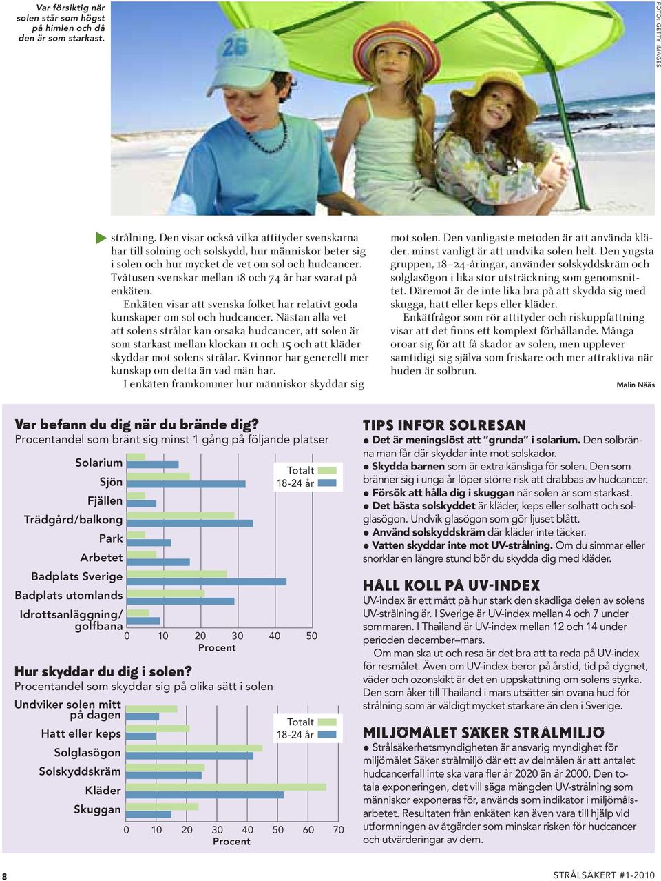 Tvåtusen svenskar mellan 18 och 74 år har svarat på enkäten. Enkäten visar att svenska folket har relativt goda kunskaper om sol och hudcancer.