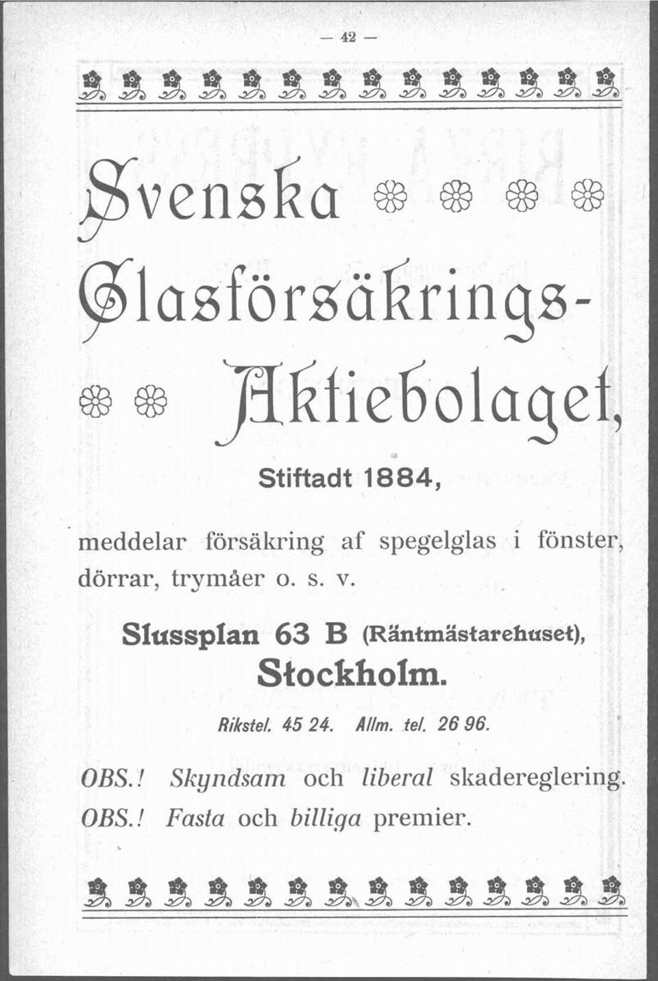 rymaer o. s. v. Slussplan 63 B (Ränmäsarehuse), Sockholm. Riksfel. 45 24. Allm.