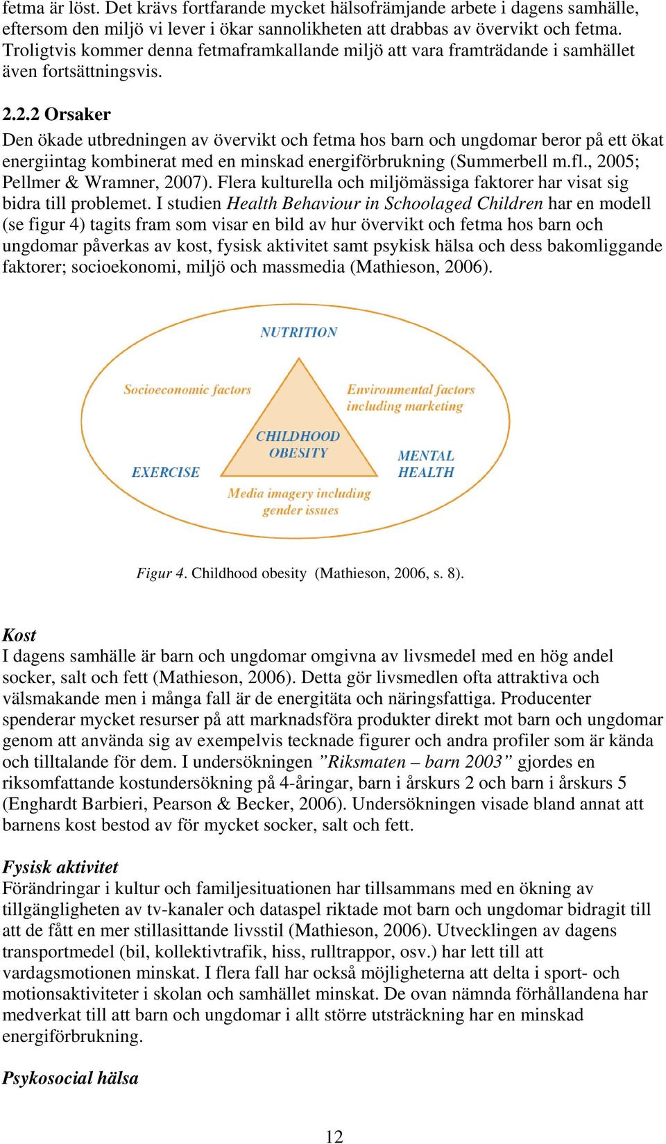 2.2 Orsaker Den ökade utbredningen av övervikt och fetma hos barn och ungdomar beror på ett ökat energiintag kombinerat med en minskad energiförbrukning (Summerbell m.fl.