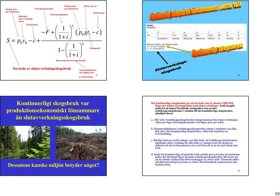 slutavverkningsskogsbruk Det kontinuerliga skogsbruket ger ett nuvärde som är nästan 3 000 SEK högre er hektar än skogsbruket med slutavverkningar.