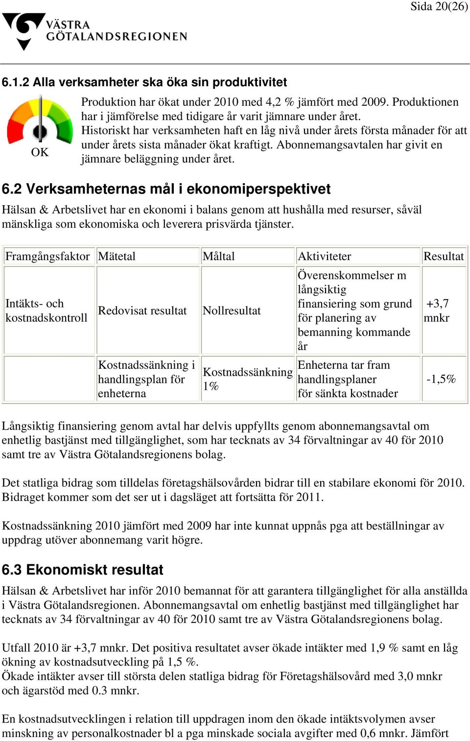 2 Verksamheternas mål i ekonomiperspektivet Hälsan & Arbetslivet har en ekonomi i balans genom att hushålla med resurser, såväl mänskliga som ekonomiska och leverera prisvärda tjänster.