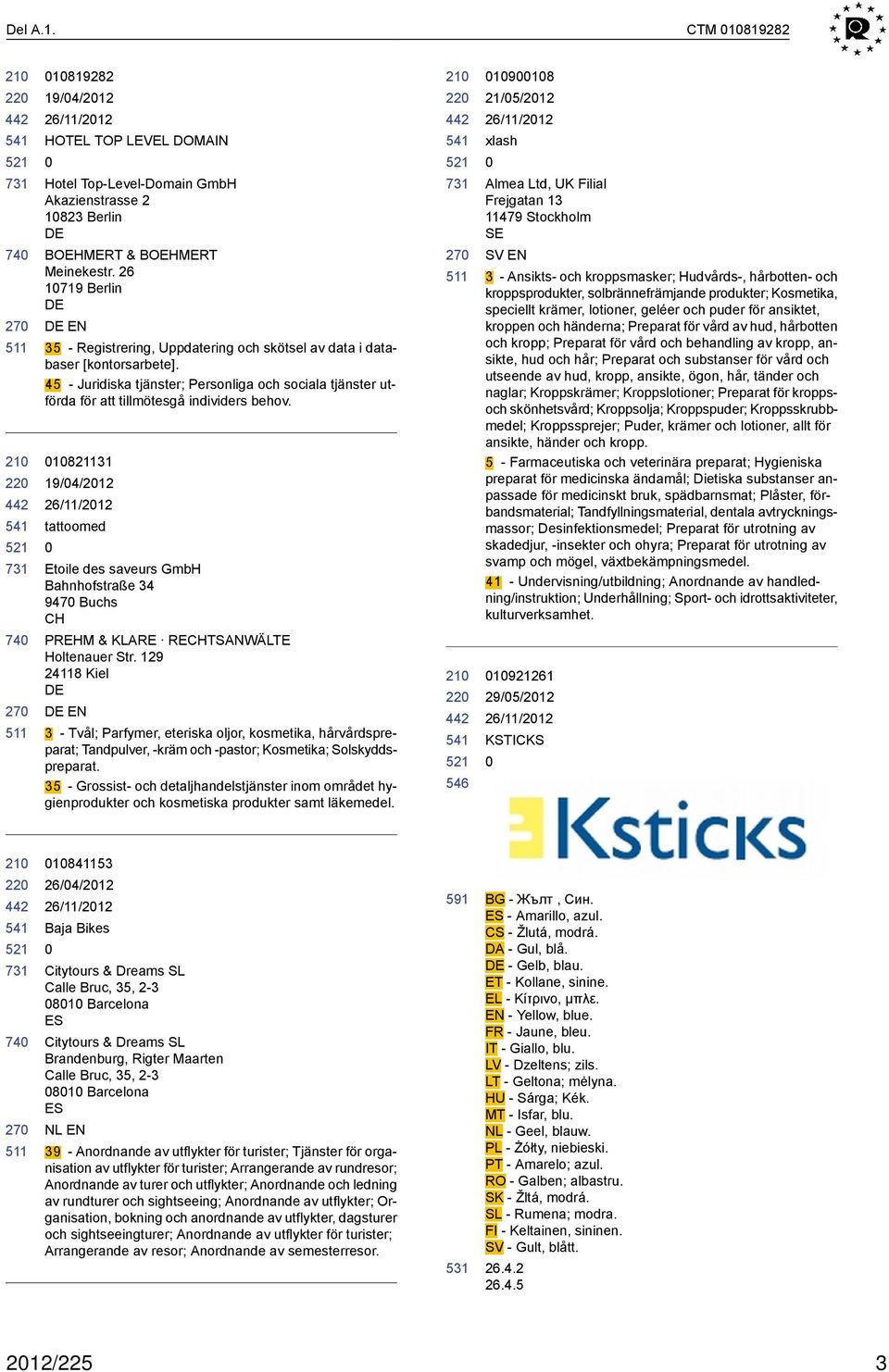 1821131 19/4/212 tattoomed Etoile des saveurs GmbH Bahnhofstraße 34 947 Buchs CH PREHM & KLARE RECHTSANWÄLTE Holtenauer Str.