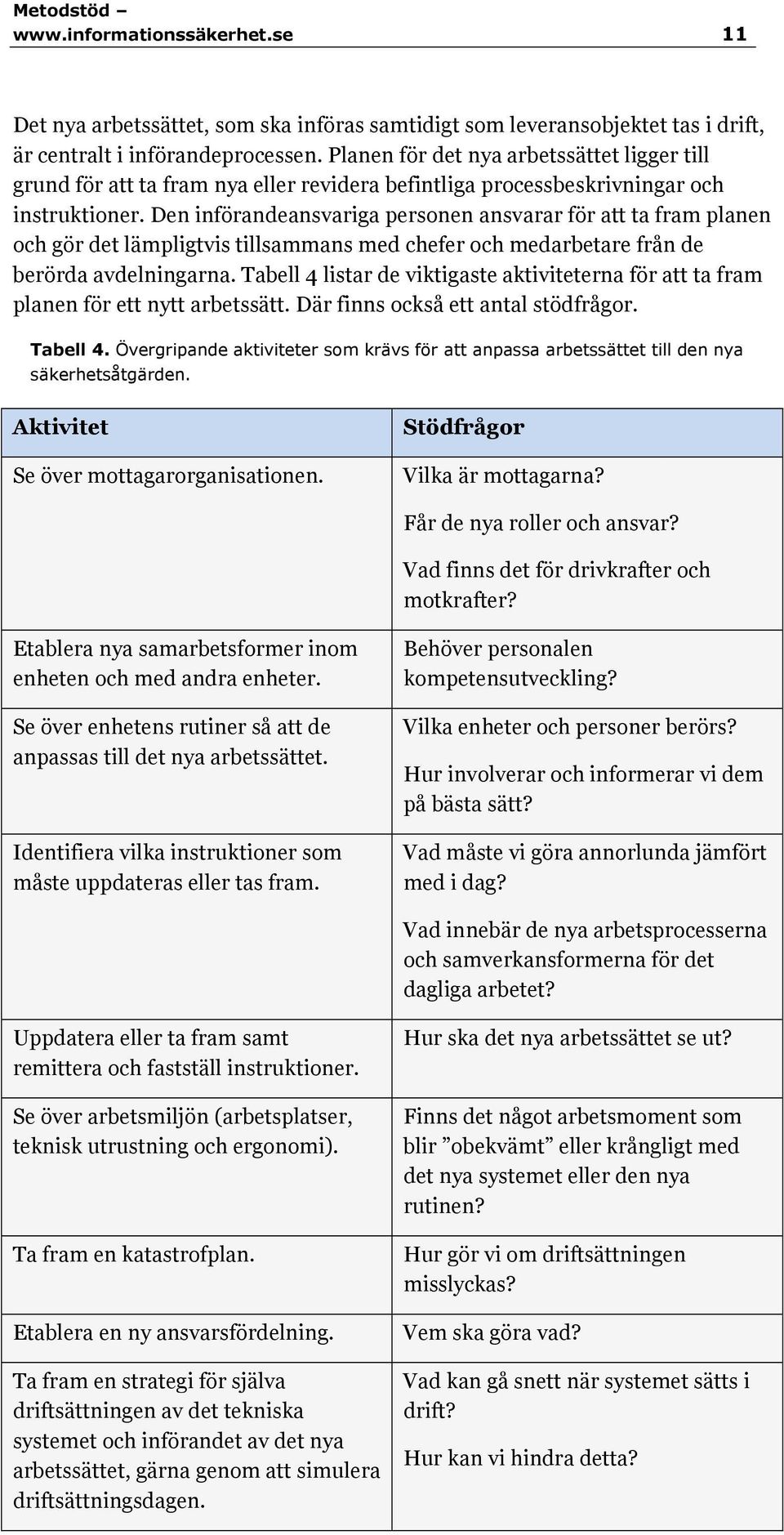 Den införandeansvariga personen ansvarar för att ta fram planen och gör det lämpligtvis tillsammans med chefer och medarbetare från de berörda avdelningarna.