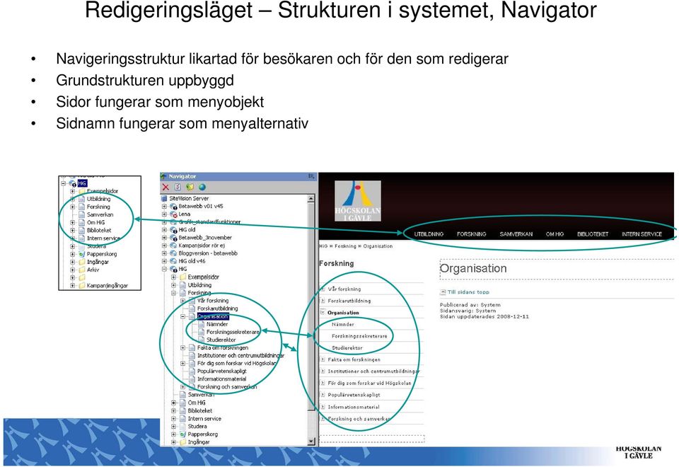 den som redigerar Grundstrukturen uppbyggd Sidor