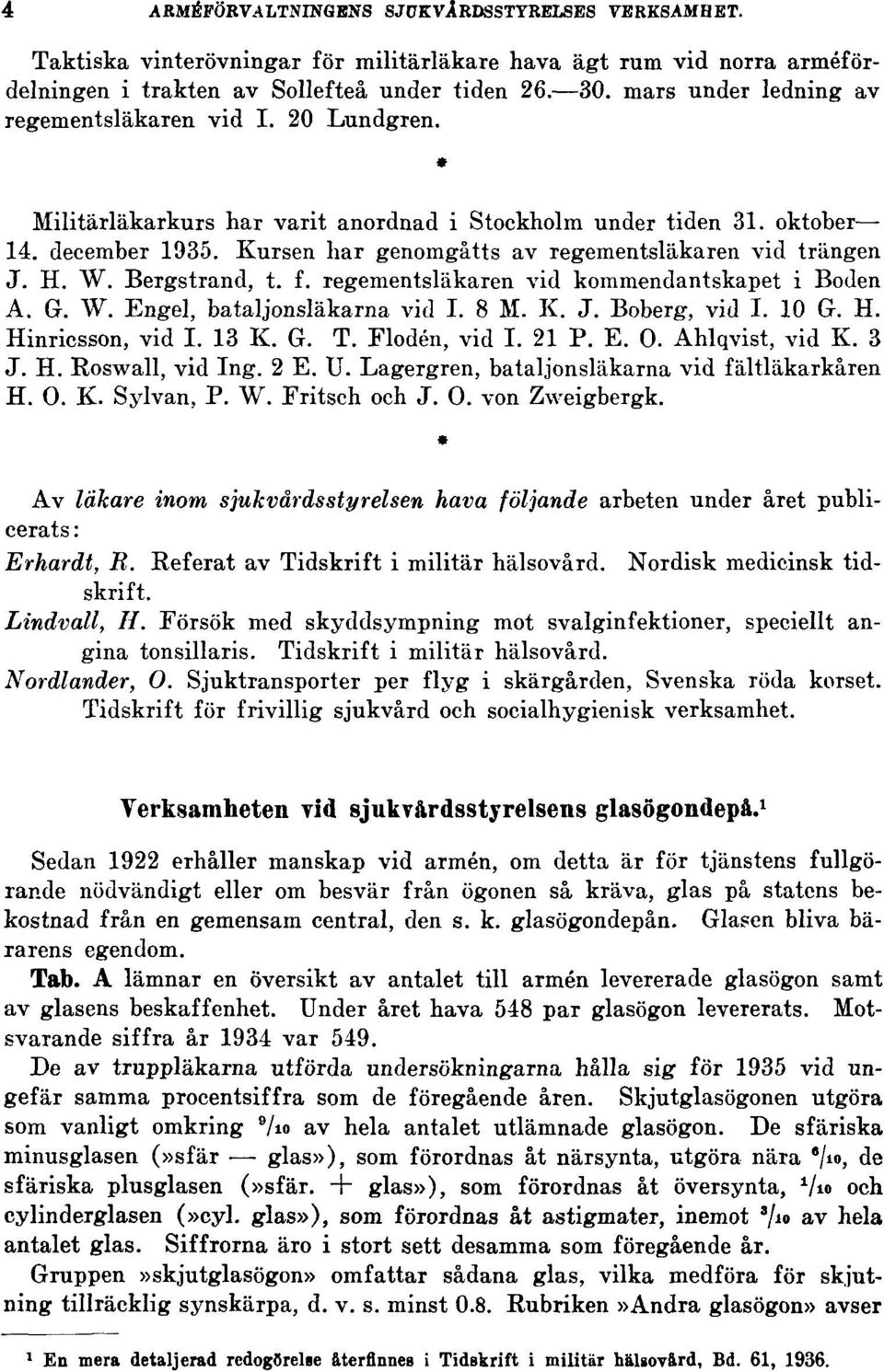 Kursen har genomgåtts av regementsläkaren vid trängen J. H. W. Bergstrand, t. f. regementsläkaren vid kommendantskapet i Boden A. G. W. Engel, bataljonsläkarna vid I. 8 M. K. J. Boberg, vid I. 10 G.