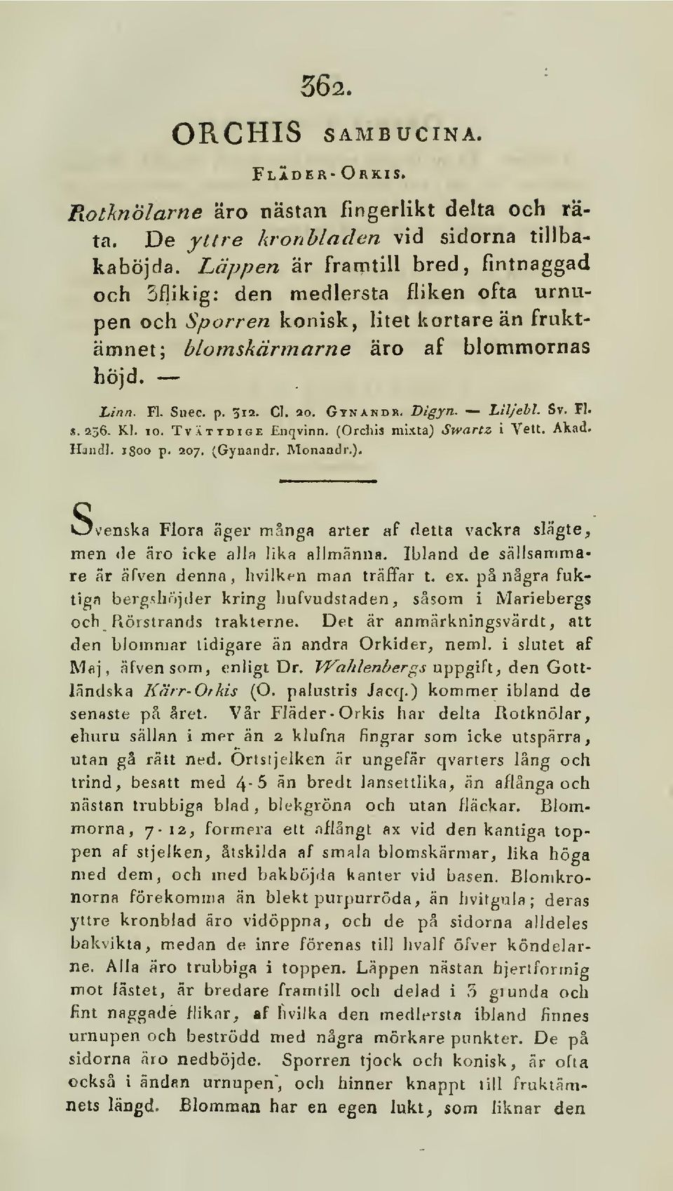 ao. Gynandr. Digyn. Liljebl. Sv. Fl. s. 256. Kl. 10. TvATTDiGE Enqvinn. (Orchis mixta) Swartz i Vett. Akad. Hjiidl. isoo p. 207. (Gynandr. Monandr.). Ovenska Flora äger många arter af detta vackra slägte, men <]e äro icke alla lika allmänna.