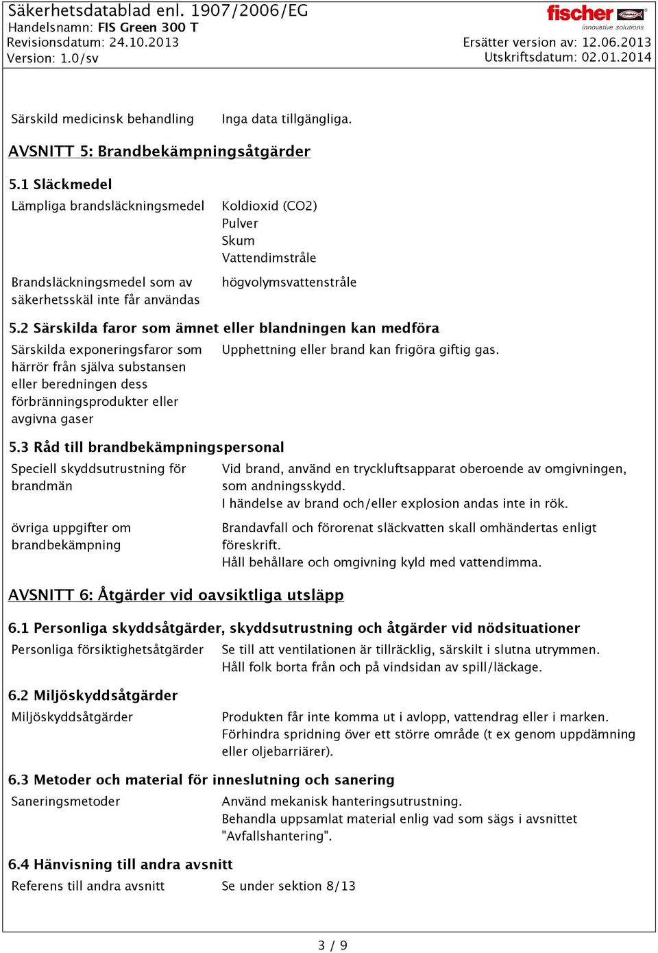 2 Särskilda faror som ämnet eller blandningen kan medföra Särskilda exponeringsfaror som härrör från själva substansen eller beredningen dess förbränningsprodukter eller avgivna gaser 5.