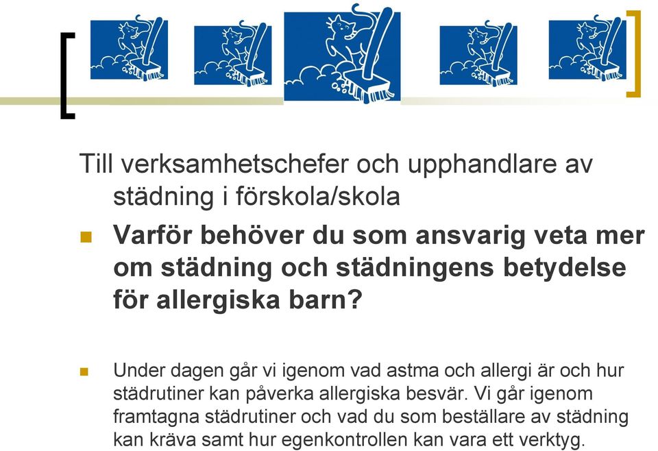 Under dagen går vi igenom vad astma och allergi är och hur städrutiner kan påverka allergiska