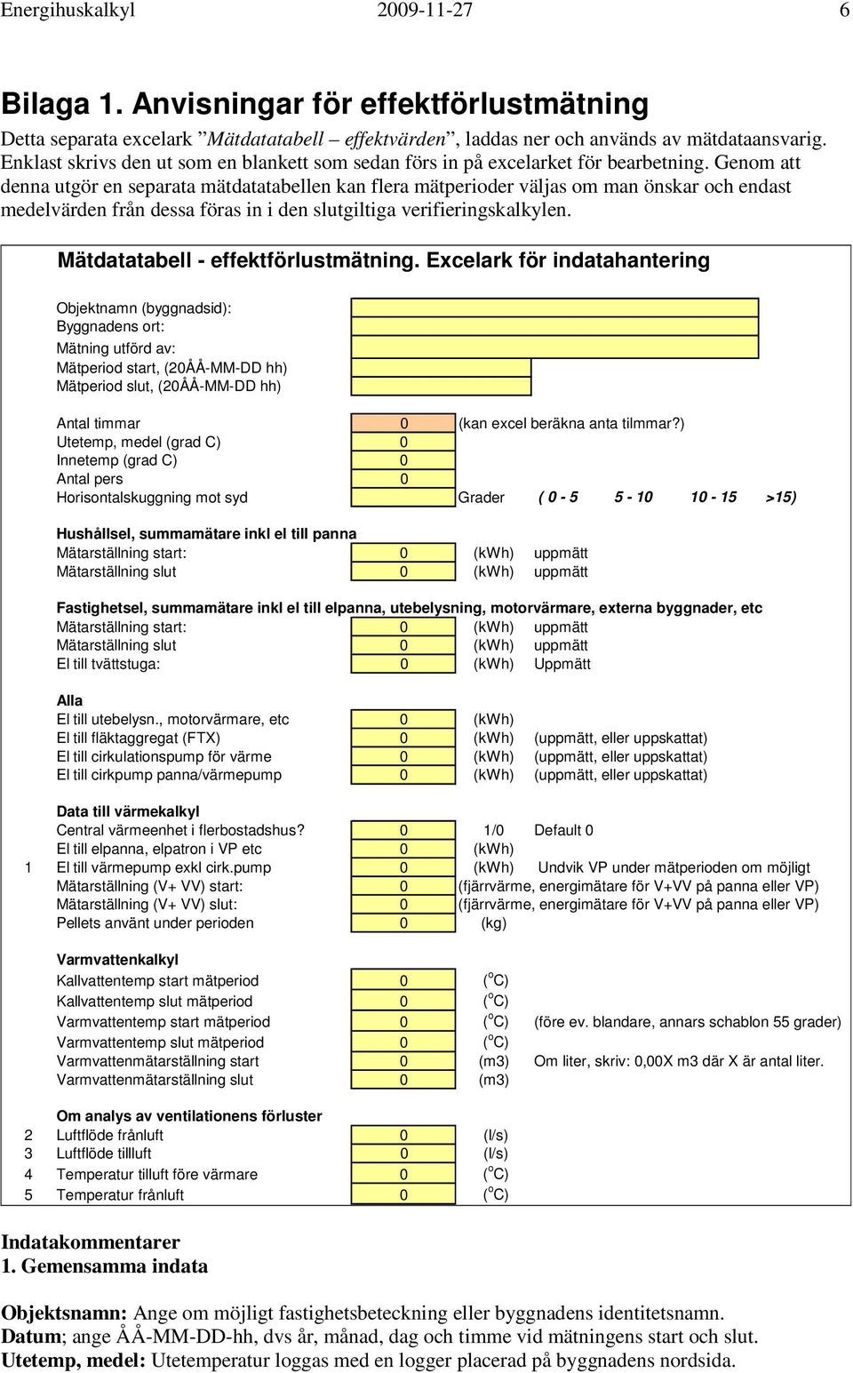 Genom att denna utgör en separata mätdatatabellen kan flera mätperioder väljas om man önskar och endast medelvärden från dessa föras in i den slutgiltiga verifieringskalkylen.