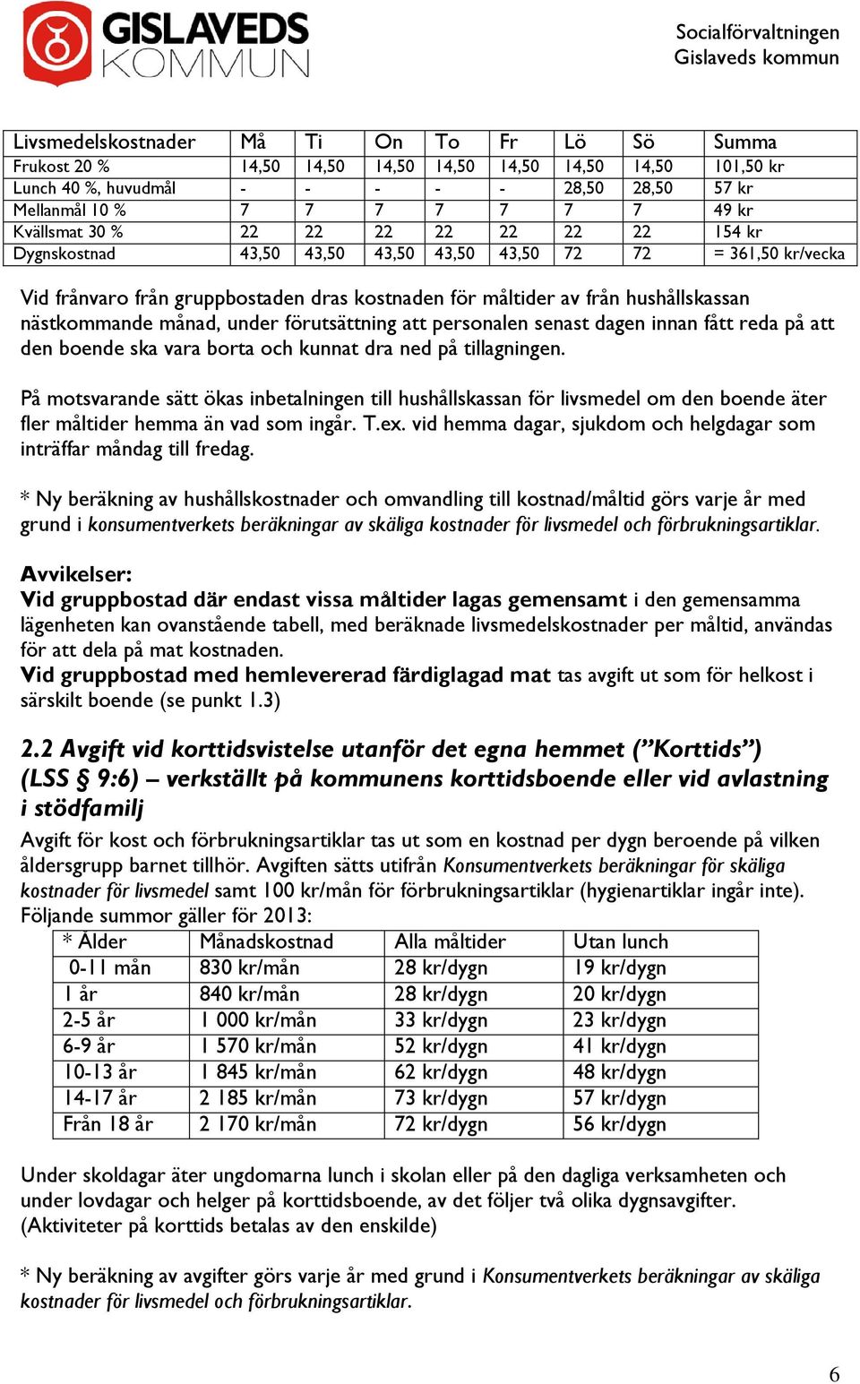 nästkommande månad, under förutsättning att personalen senast dagen innan fått reda på att den boende ska vara borta och kunnat dra ned på tillagningen.