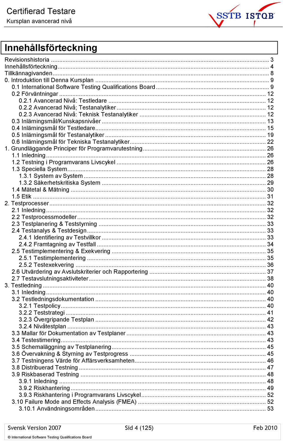 4 Inlärningsmål för Testledare... 15 0.5 Inlärningsmål för Testanalytiker... 19 0.6 Inlärningsmål för Tekniska Testanalytiker... 22 1. Grundläggande Principer för Programvarutestning... 26 1.