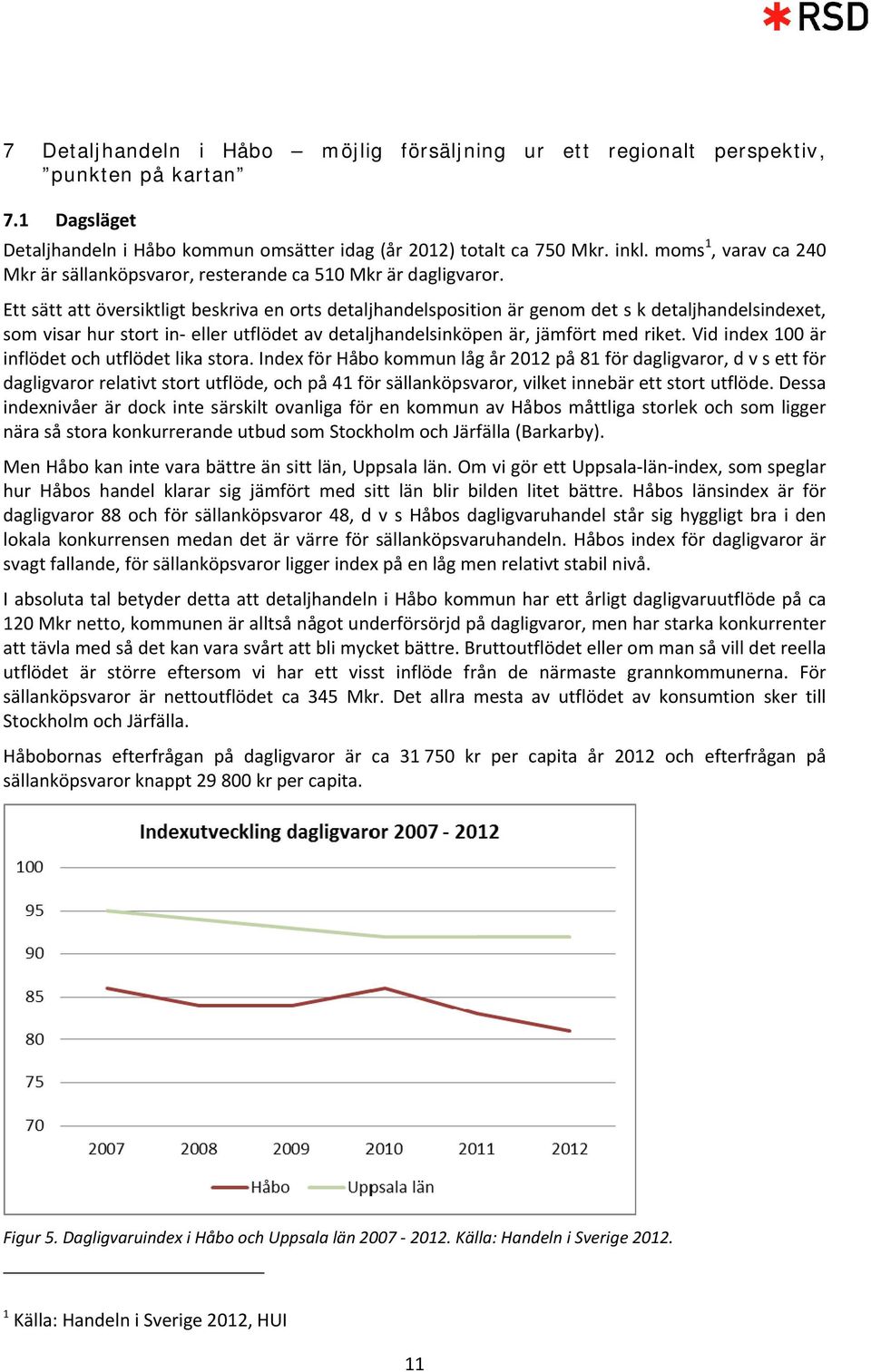 Ett sätt att översiktligt beskriva en orts detaljhandelsposition är genom det s k detaljhandelsindexet, som visar hur stort in eller utflödet av detaljhandelsinköpen är, jämfört med riket.