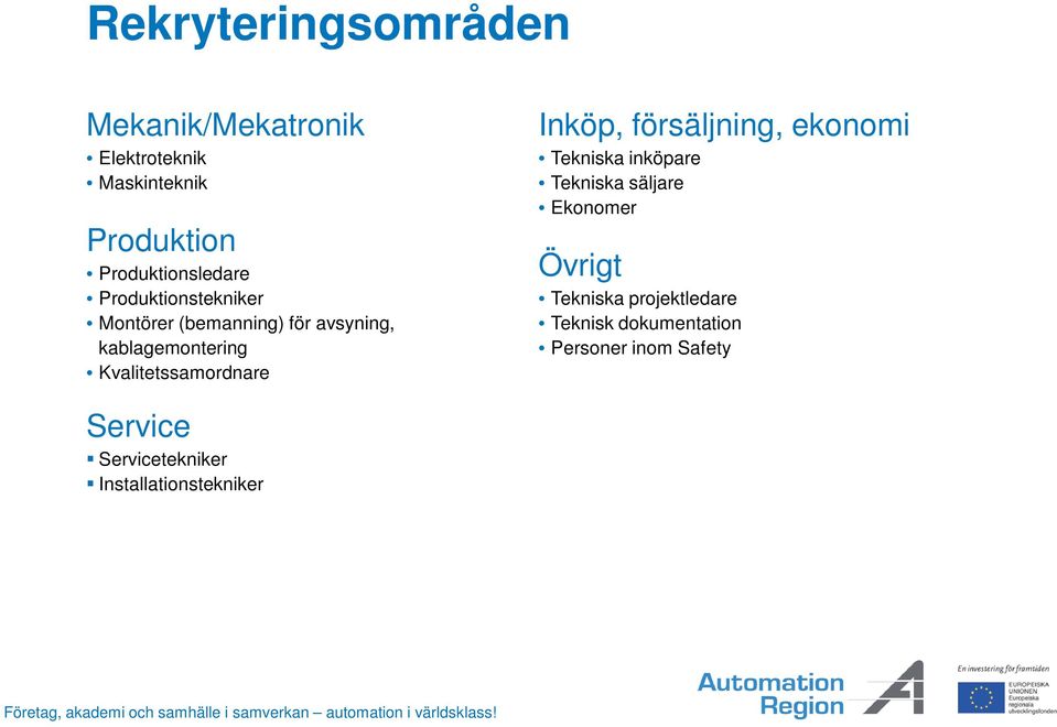 Inköp, försäljning, ekonomi Tekniska inköpare Tekniska säljare Ekonomer Övrigt Tekniska