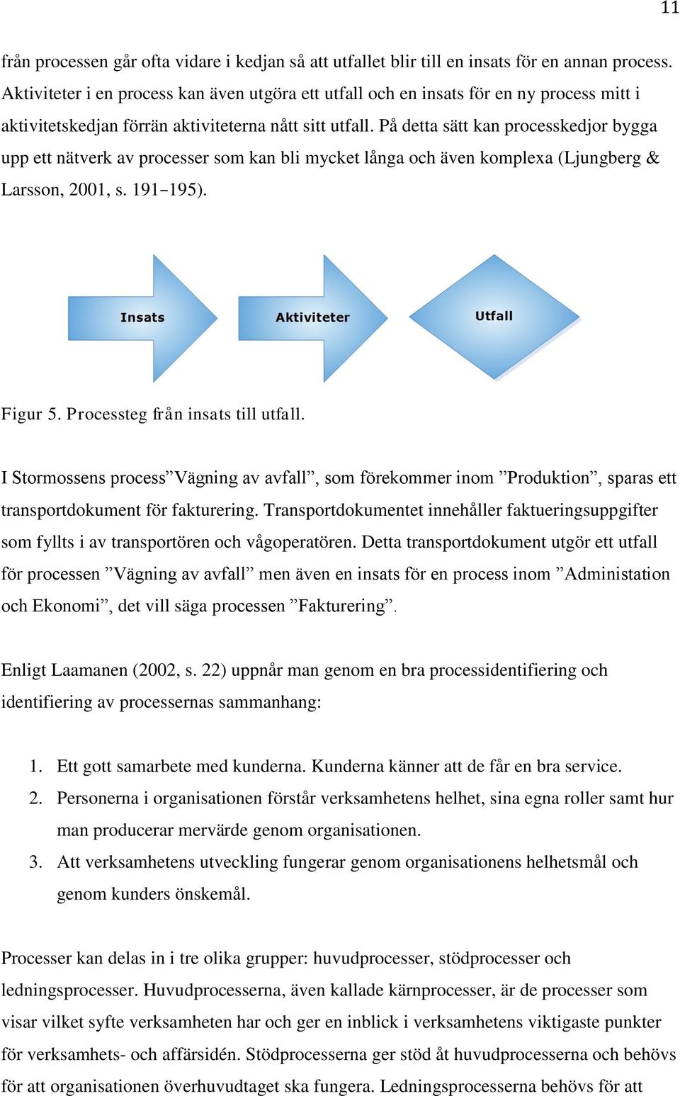 På detta sätt kan processkedjor bygga upp ett nätverk av processer som kan bli mycket långa och även komplexa (Ljungberg & Larsson, 2001, s. 191 195). Figur 5. Processteg från insats till utfall.