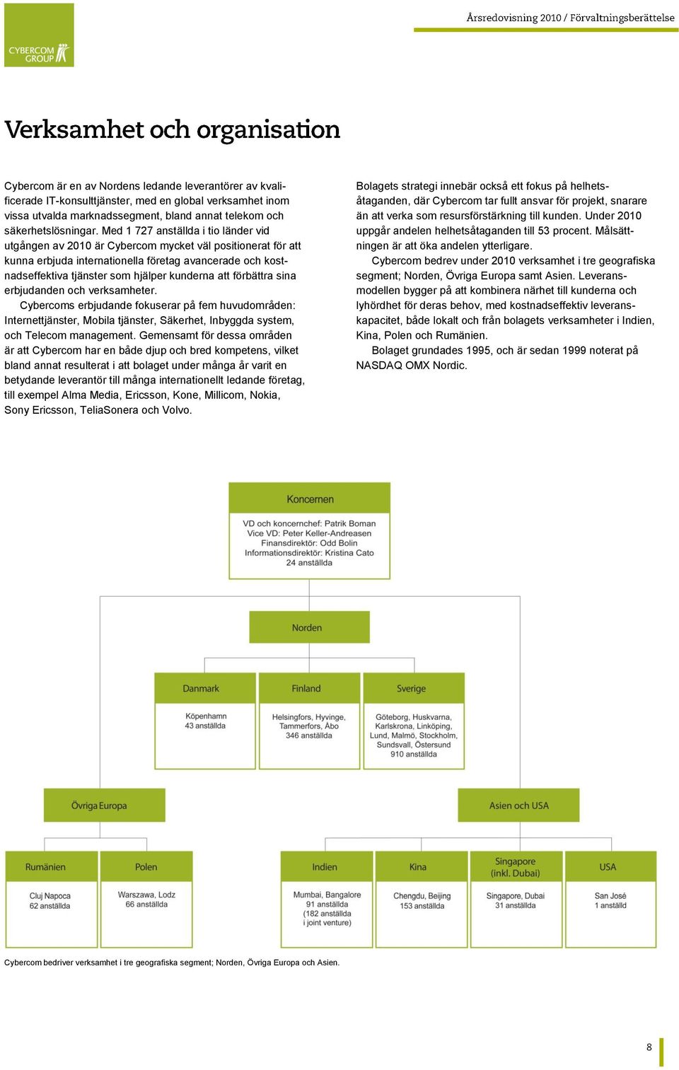 att förbättra sina erbjudanden och verksamheter. Cybercoms erbjudande fokuserar på fem huvudområden: Internettjänster, Mobila tjänster, Säkerhet, Inbyggda system, och Telecom management.