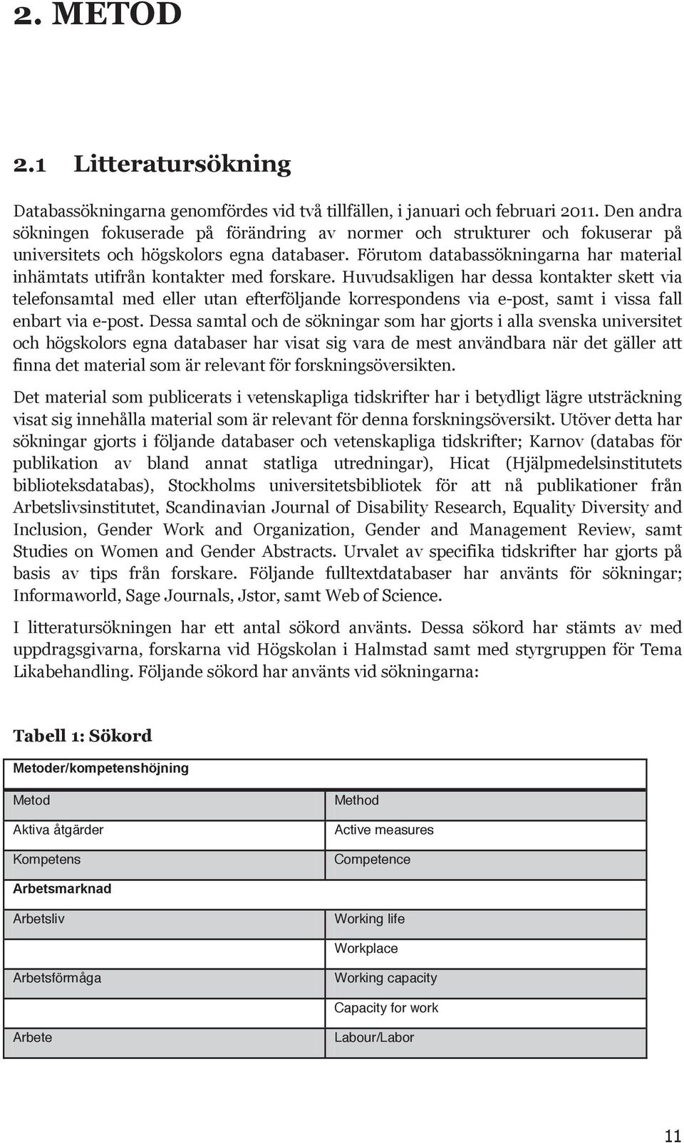 Förutom databassökningarna har material inhämtats utifrån kontakter med forskare.