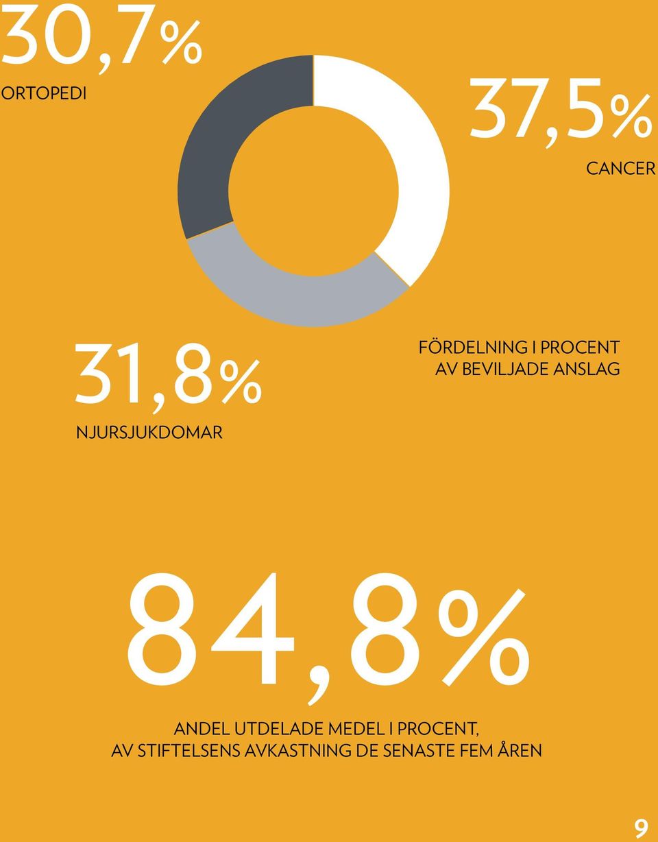 beviljade anslag 84,8% Andel utdelade medel