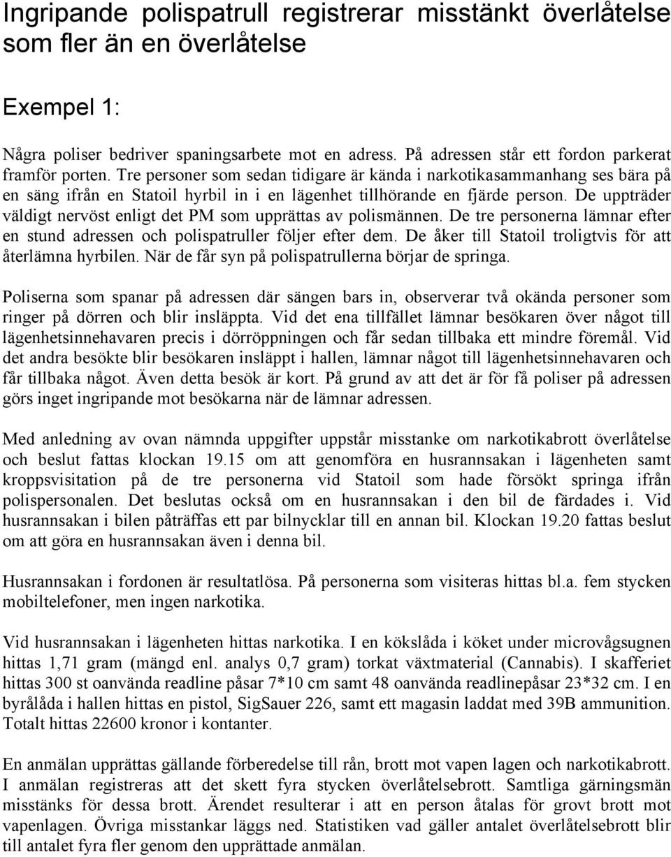 Tre personer som sedan tidigare är kända i narkotikasammanhang ses bära på en säng ifrån en Statoil hyrbil in i en lägenhet tillhörande en fjärde person.