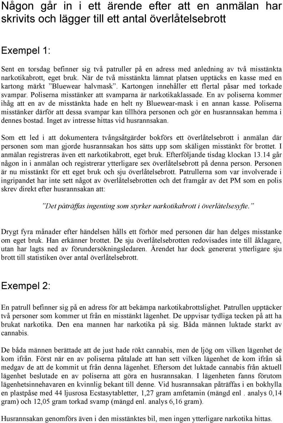 Poliserna misstänker att svamparna är narkotikaklassade. En av poliserna kommer ihåg att en av de misstänkta hade en helt ny Bluewear-mask i en annan kasse.