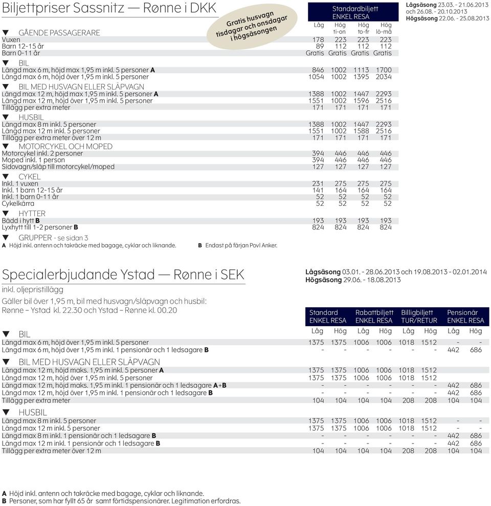 5 personer A 1388 1002 1447 2293 Längd max 12 m, höjd över 1,95 m inkl. 5 personer 1551 1002 1596 2516 Tillägg per extra meter 171 171 171 171 HUSBIL Längd max 8 m inkl.