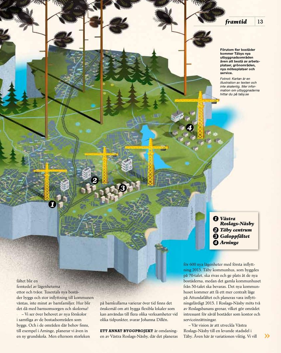 se 4 2 3 1 1 Västra Roslags-Näsby 2 Täby centrum 3 Galoppfältet 4 Arninge fältet blir en femtedel av lägenheterna ettor och tvåor.