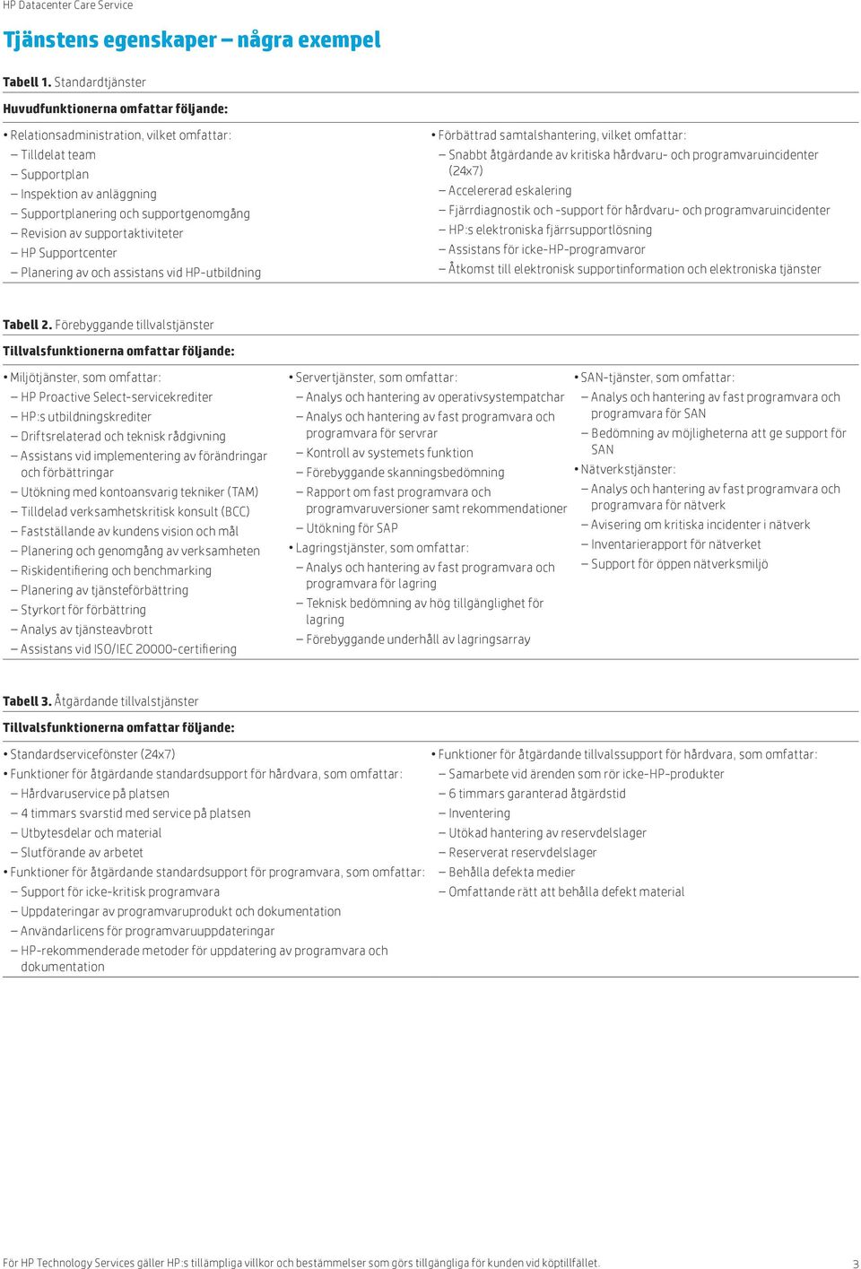 supportaktiviteter HP Supportcenter Planering av och assistans vid HP-utbildning Förbättrad samtalshantering, vilket omfattar: Snabbt åtgärdande av kritiska hårdvaru- och programvaruincidenter (24x7)