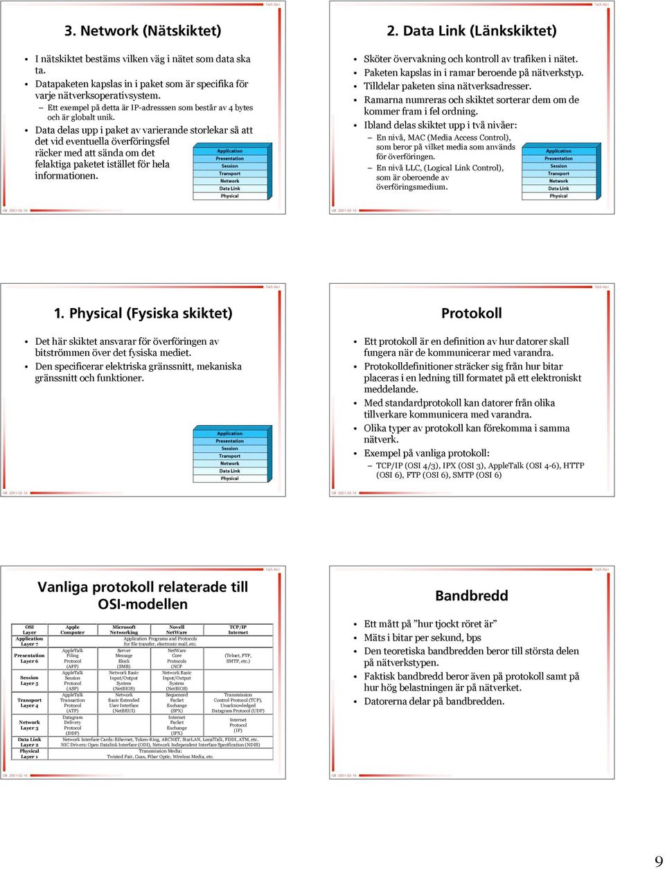 Data delas upp i paket av varierande storlekar så s att det vid eventuella överföringsfelringsfel räcker med att sända s om det felaktiga paketet istället för f r hela informationen. 2.