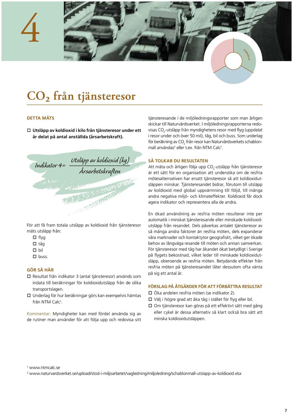 Resultat från indikator 3 (antal tjänsteresor) används som indata till beräkningar för koldioxidutsläpp från de olika transportslagen.