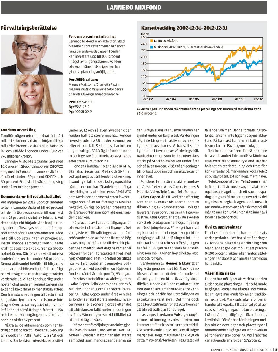 Lannebo Mixfonds jämförelseindex, 50 procent SIXPRX och 50 procent Statsskuldsväxelindex, steg under året med 9,3 procent.