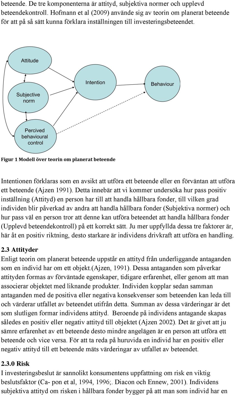 Figur 1 Modell över teorin om planerat beteende Intentionen förklaras som en avsikt att utföra ett beteende eller en förväntan att utföra ett beteende (Ajzen 1991).