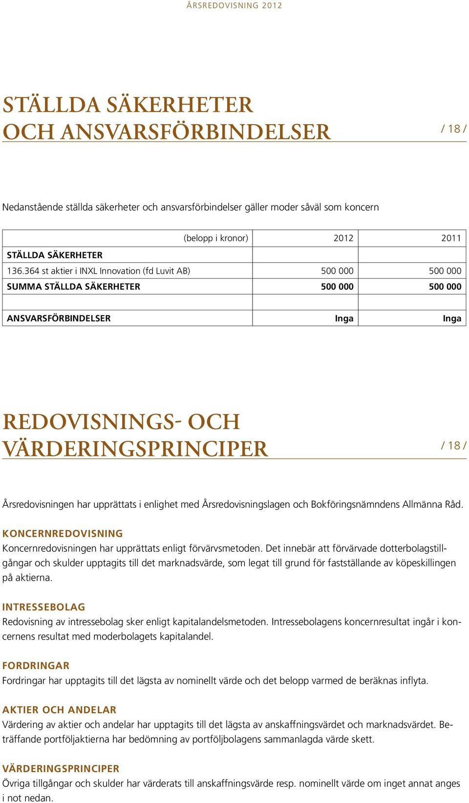 upprättats i enlighet med Årsredovisningslagen och Bokföringsnämndens Allmänna Råd. Koncernredovisning Koncernredovisningen har upprättats enligt förvärvsmetoden.