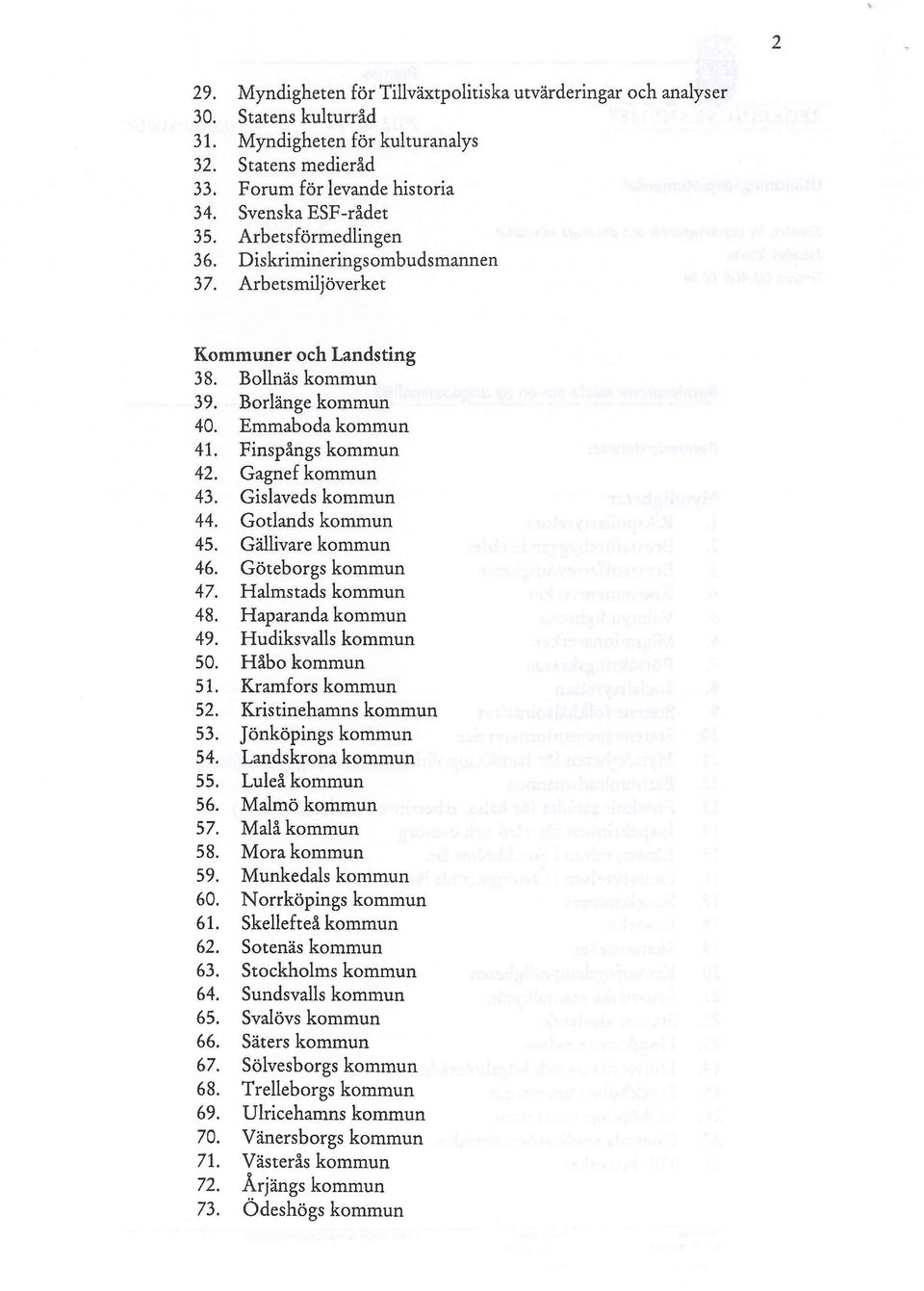 Gislaveds kommun 44. Gotlands kommun 45. Gällivare kommun 46. Göteborgs kommun 47. Halmstads kommun 48. Haparanda kommun 49. Hudiksvalls kommun 50. Håbo kommun 51. Kramfors kommun 52.