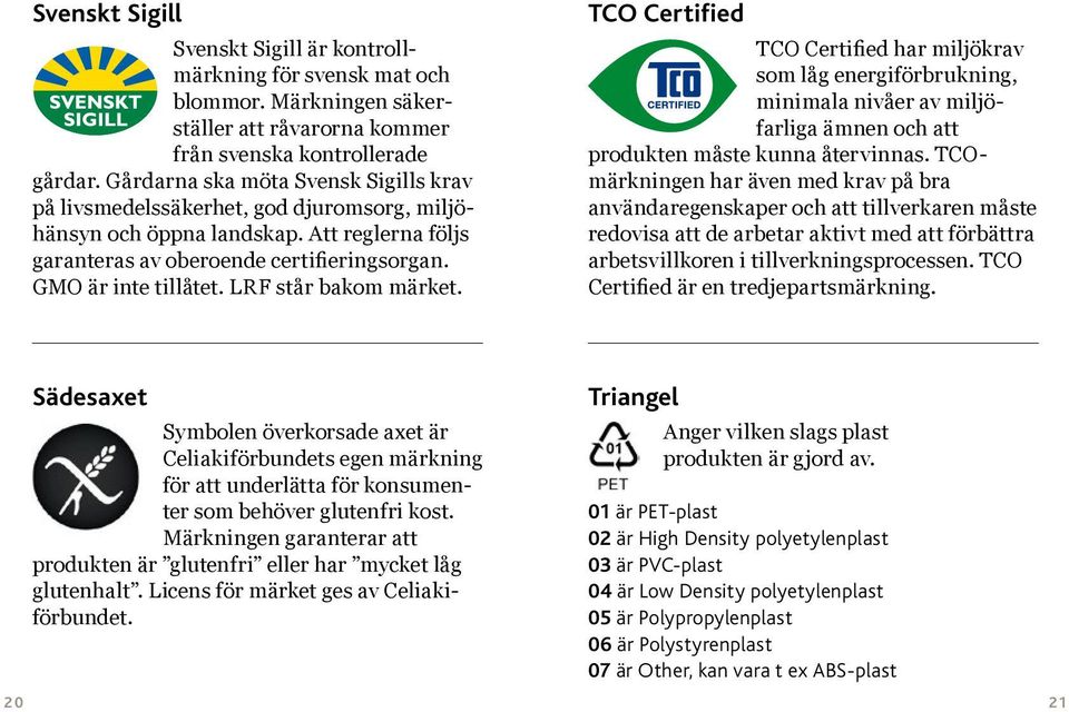 LRF står bakom märket. TCO Certified TCO Certified har miljökrav som låg energiförbrukning, minimala nivåer av miljöfarliga ämnen och att produkten måste kunna återvinnas.