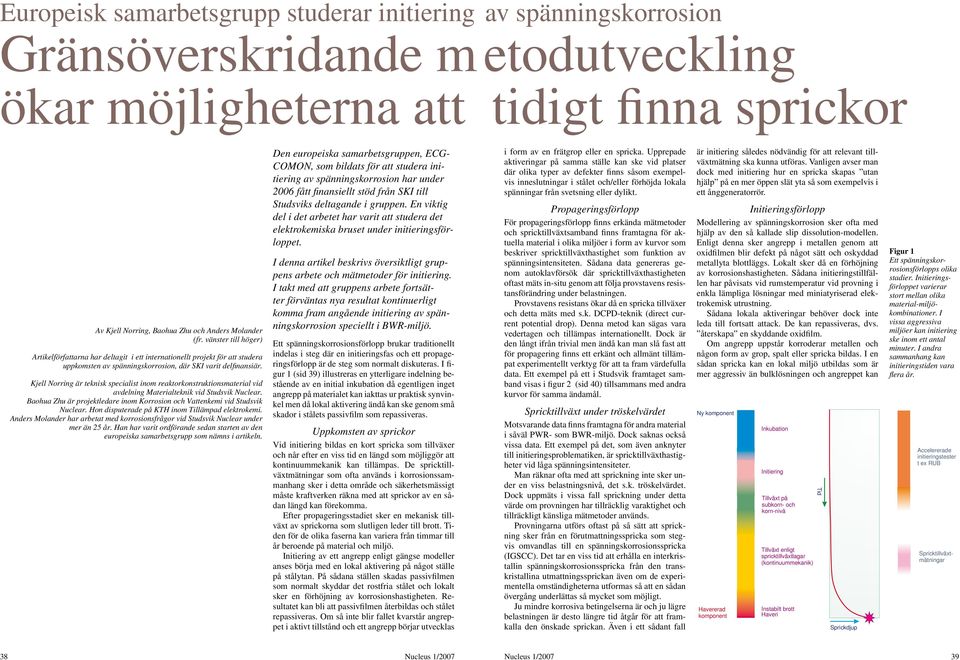 Kjell Norring är teknisk specialist inom reaktorkonstruktionsmaterial vid avdelning Materialteknik vid Studsvik Nuclear. Baohua Zhu är projektledare inom Korrosion och Vattenkemi vid Studsvik Nuclear.