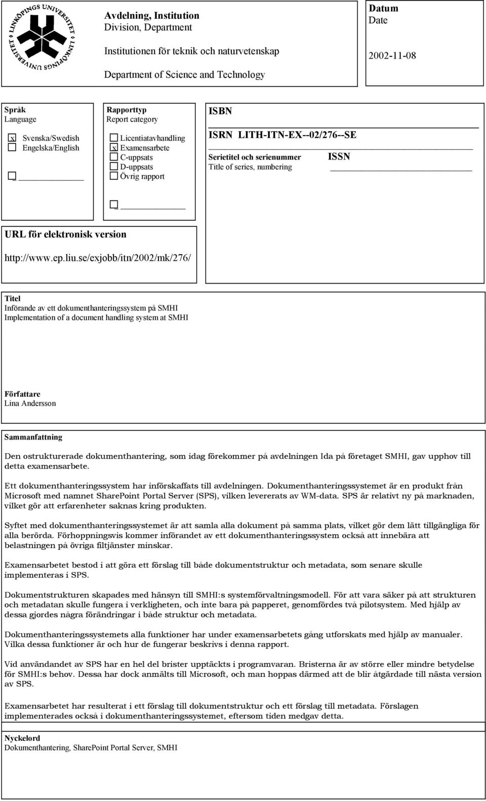 elektronisk version http://www.ep.liu.