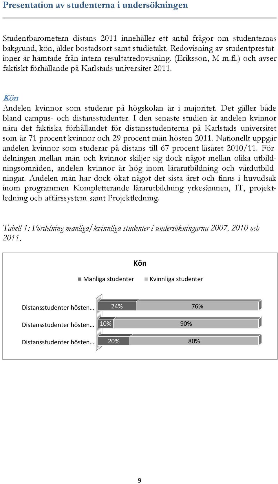 Kön Andelen kvinnor som studerar på högskolan är i majoritet. Det gäller både bland campus- och distansstudenter.