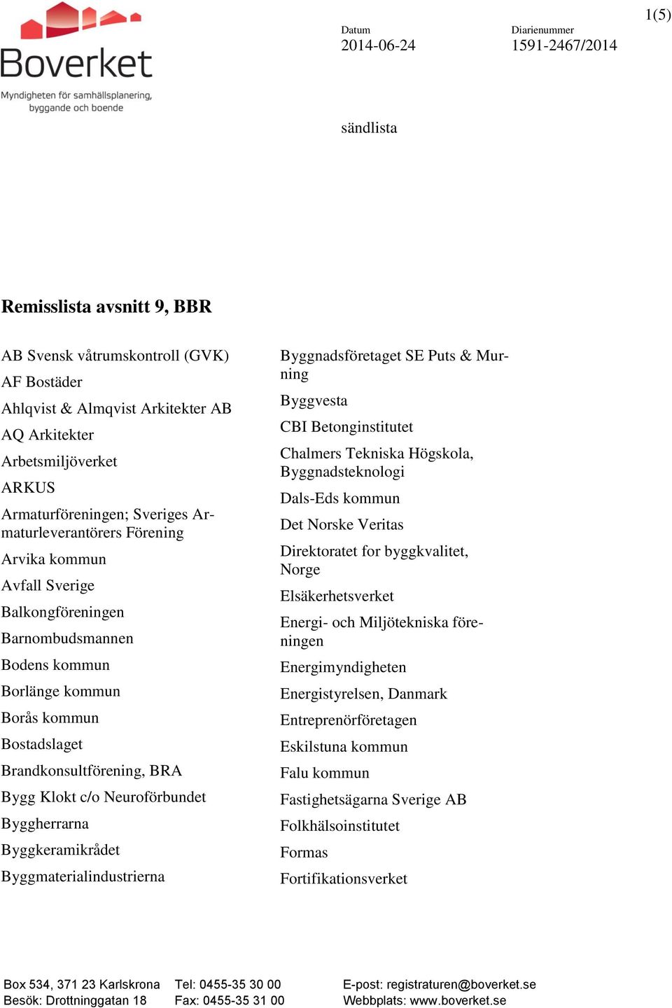 Brandkonsultförening, BRA Bygg Klokt c/o Neuroförbundet Byggherrarna Byggkeramikrådet Byggmaterialindustrierna Byggnadsföretaget SE Puts & Murning Byggvesta CBI Betonginstitutet Chalmers Tekniska