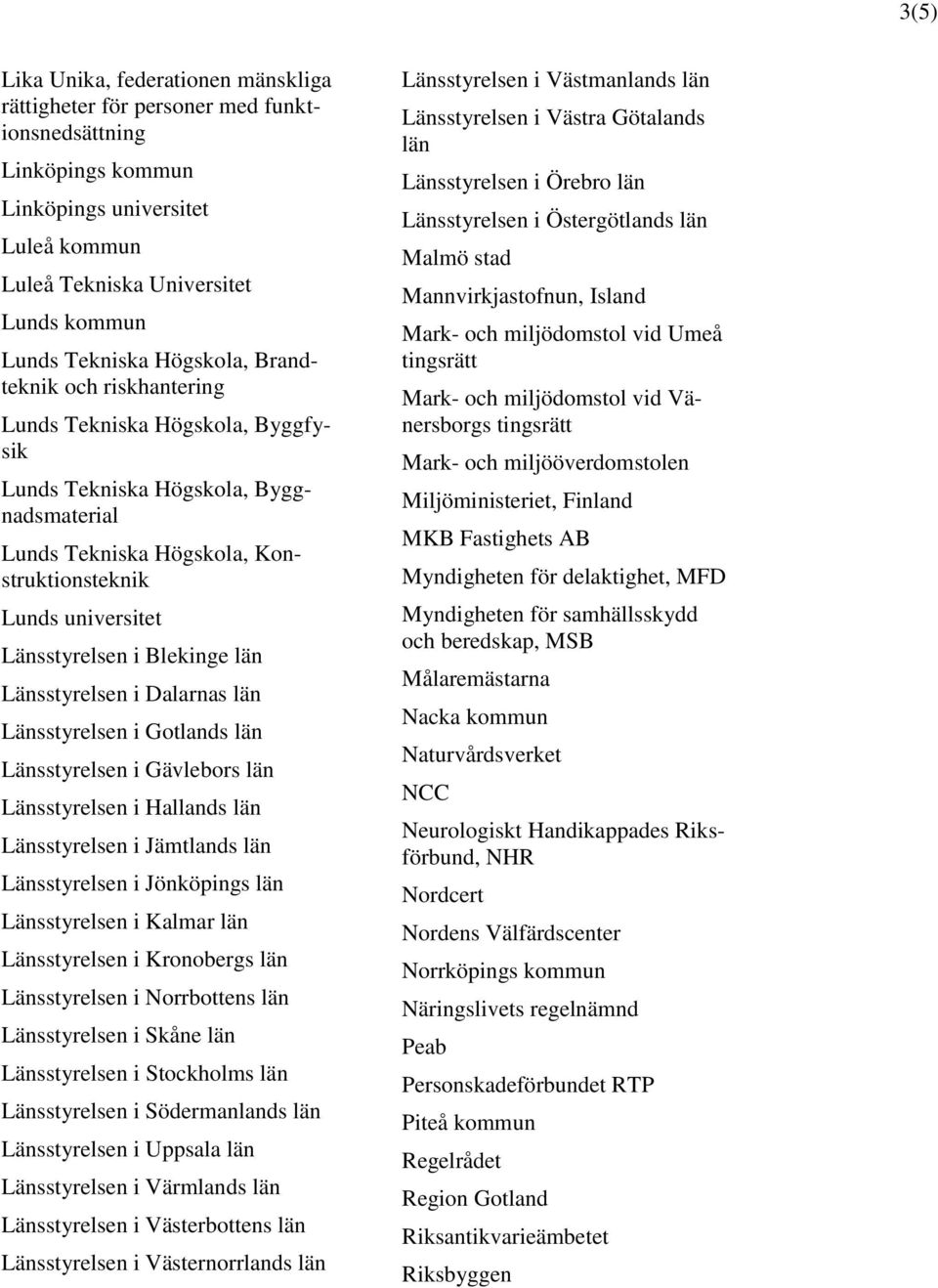 Blekinge län Länsstyrelsen i Dalarnas län Länsstyrelsen i Gotlands län Länsstyrelsen i Gävlebors län Länsstyrelsen i Hallands län Länsstyrelsen i Jämtlands län Länsstyrelsen i Jönköpings län