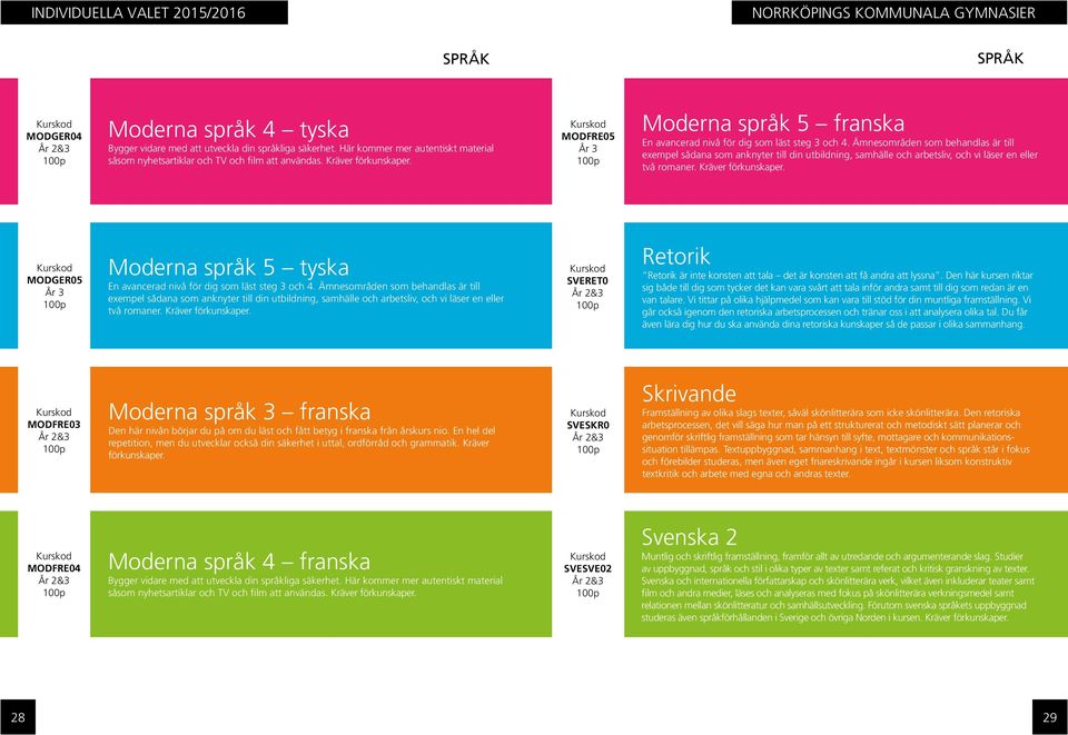 Ämnesområden som behandlas är till exempel sådana som anknyter till din utbildning, samhälle och arbetsliv, och vi läser en eller två romaner. Kräver förkunskaper.