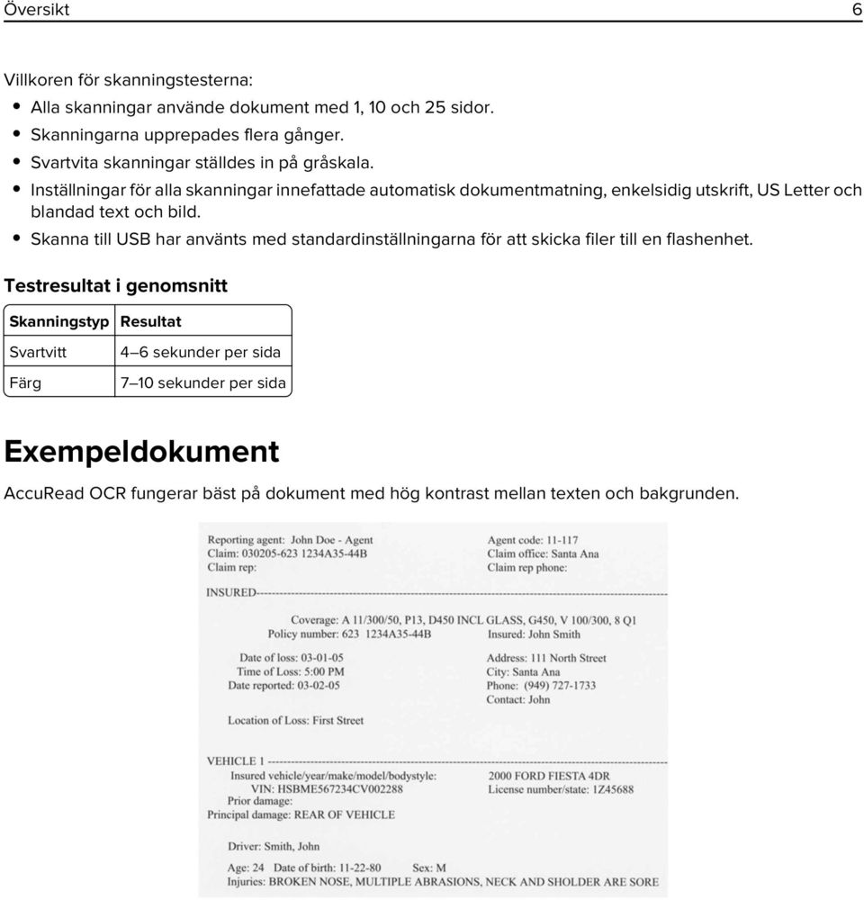 Inställningar för alla skanningar innefattade automatisk dokumentmatning, enkelsidig utskrift, US Letter och blandad text och bild.