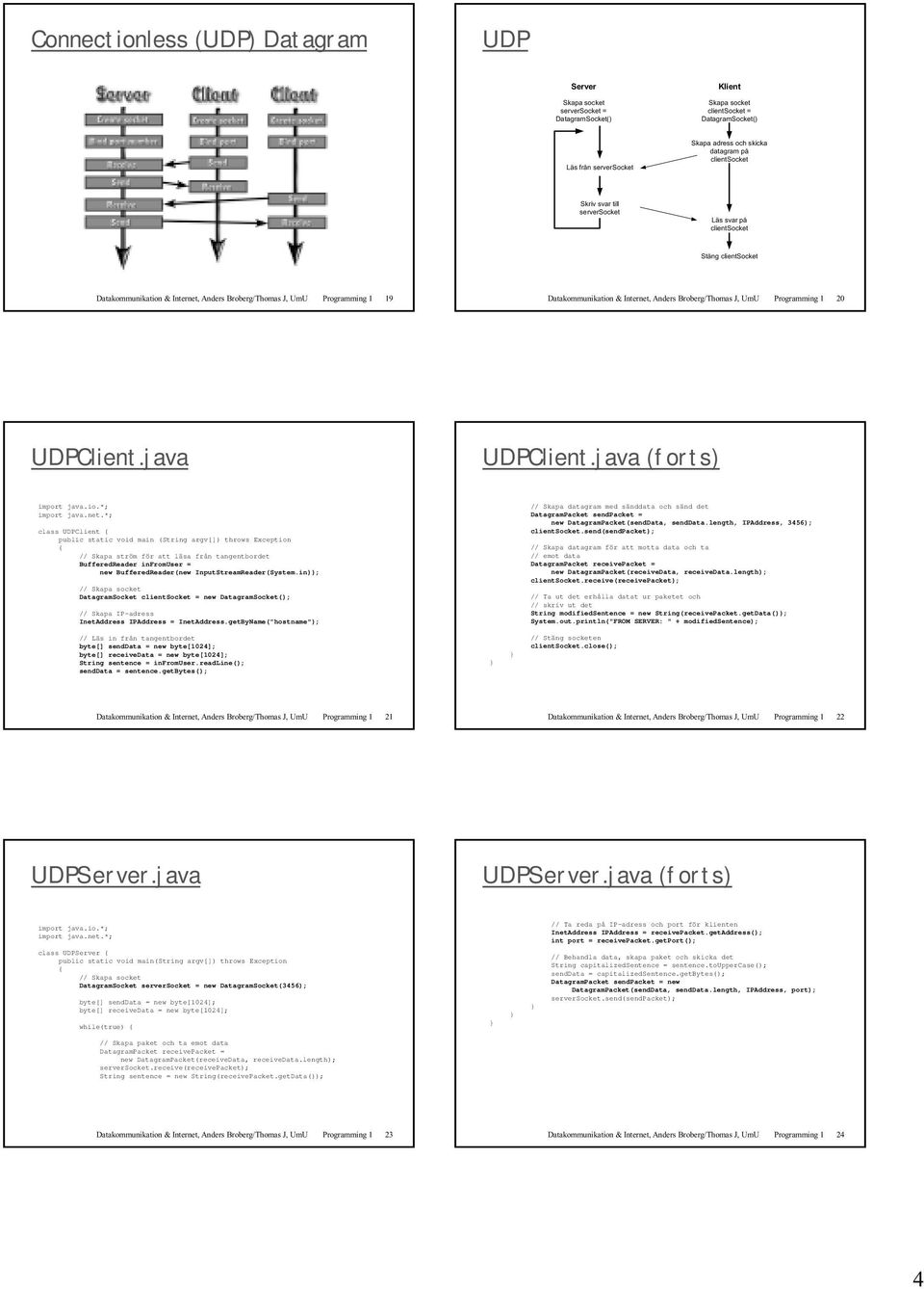 java (forts) class Client public static void main (String argv[]) throws Exception // Skapa ström för att läsa från tangentbordet BufferedReader infromuser = new BufferedReader(new