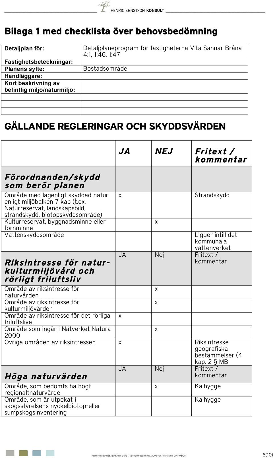 GÄLLANDE REGLERINGAR OCH SKYDDSVÄRDEN Förordnanden