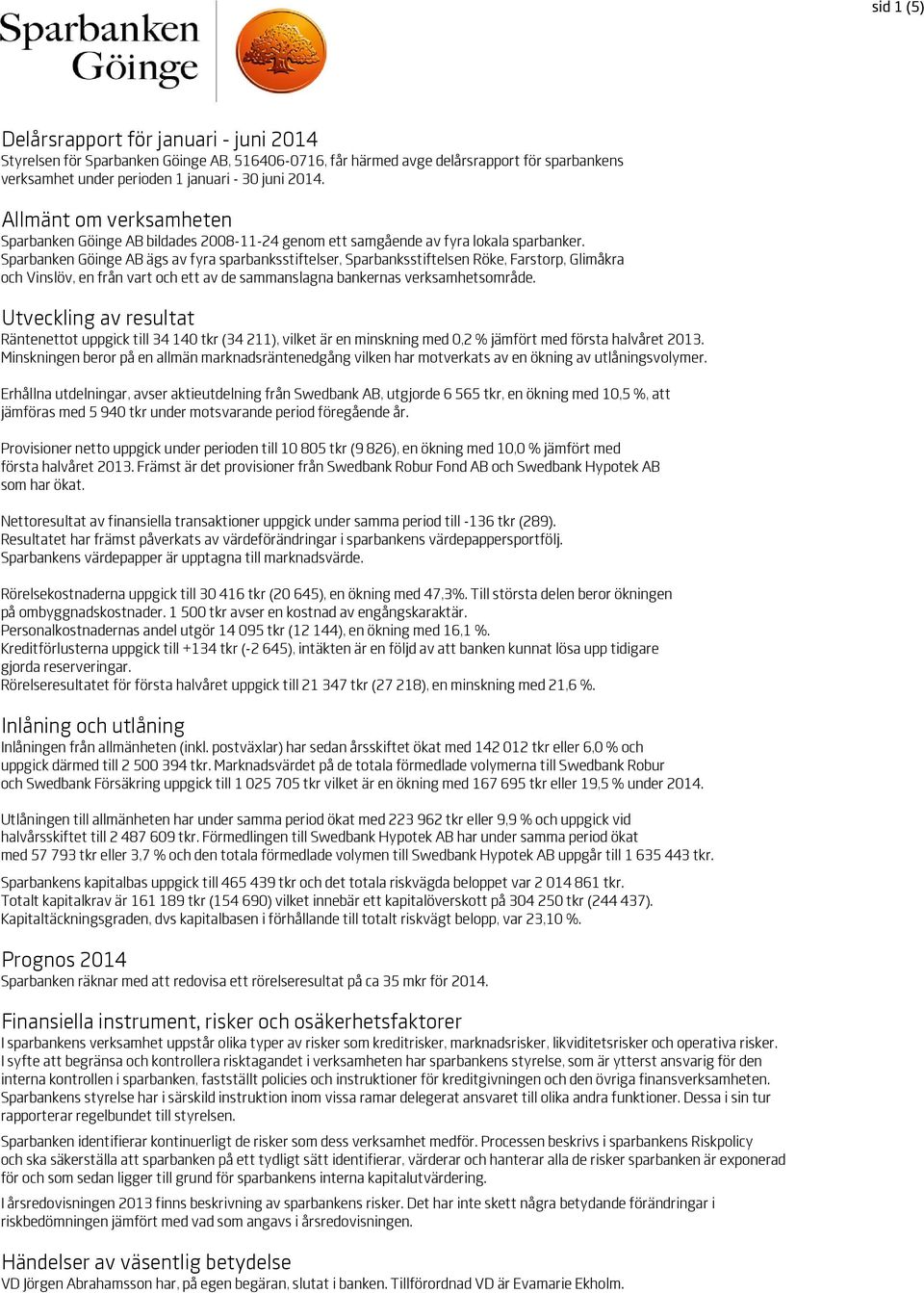 Sparbanken Göinge AB ägs av fyra sparbanksstiftelser, Sparbanksstiftelsen Röke, Farstorp, Glimåkra och Vinslöv, en från vart och ett av de sammanslagna bankernas verksamhetsområde.