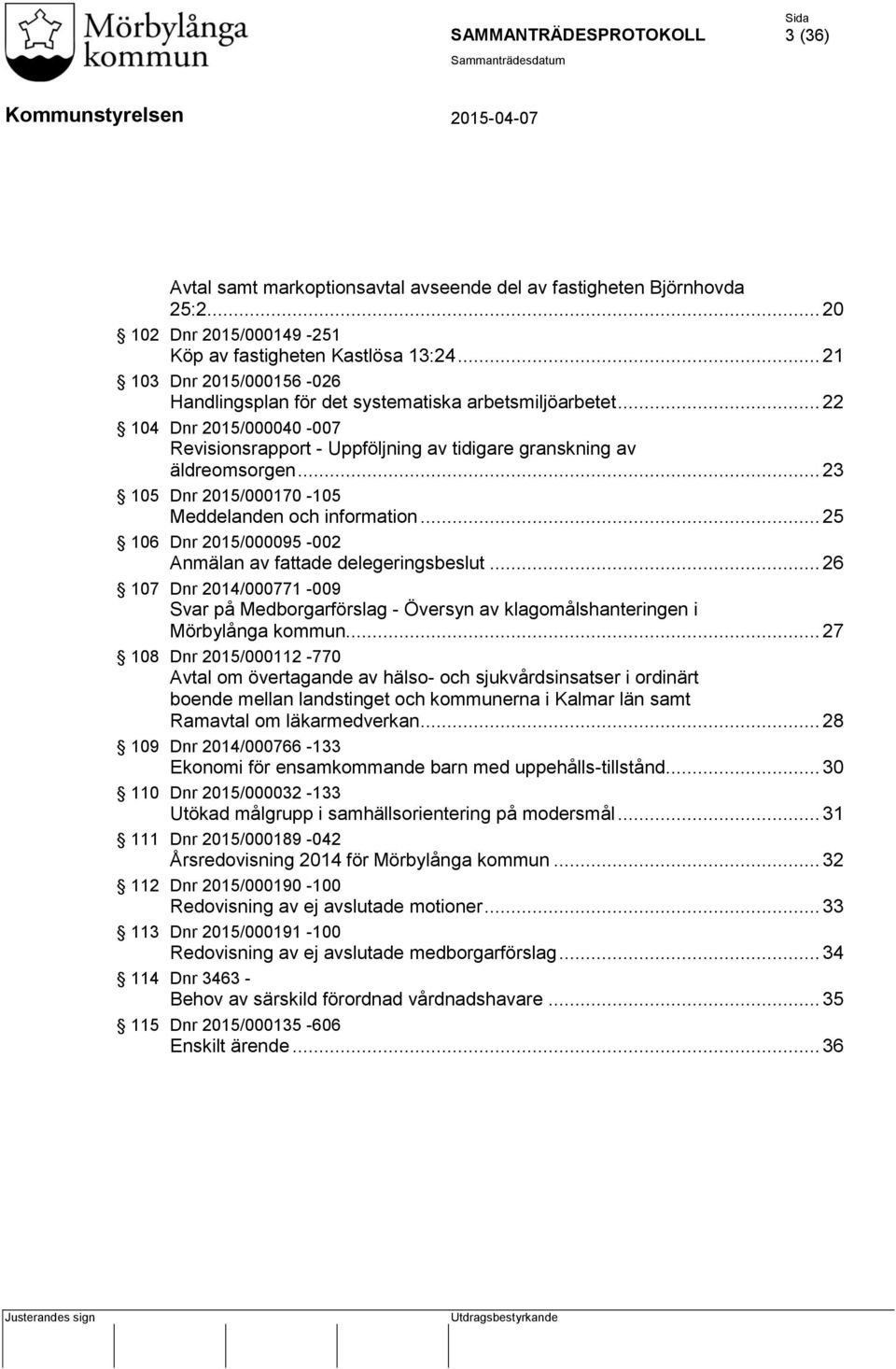 .. 23 105 Dnr 2015/000170-105 Meddelanden och information... 25 106 Dnr 2015/000095-002 Anmälan av fattade delegeringsbeslut.